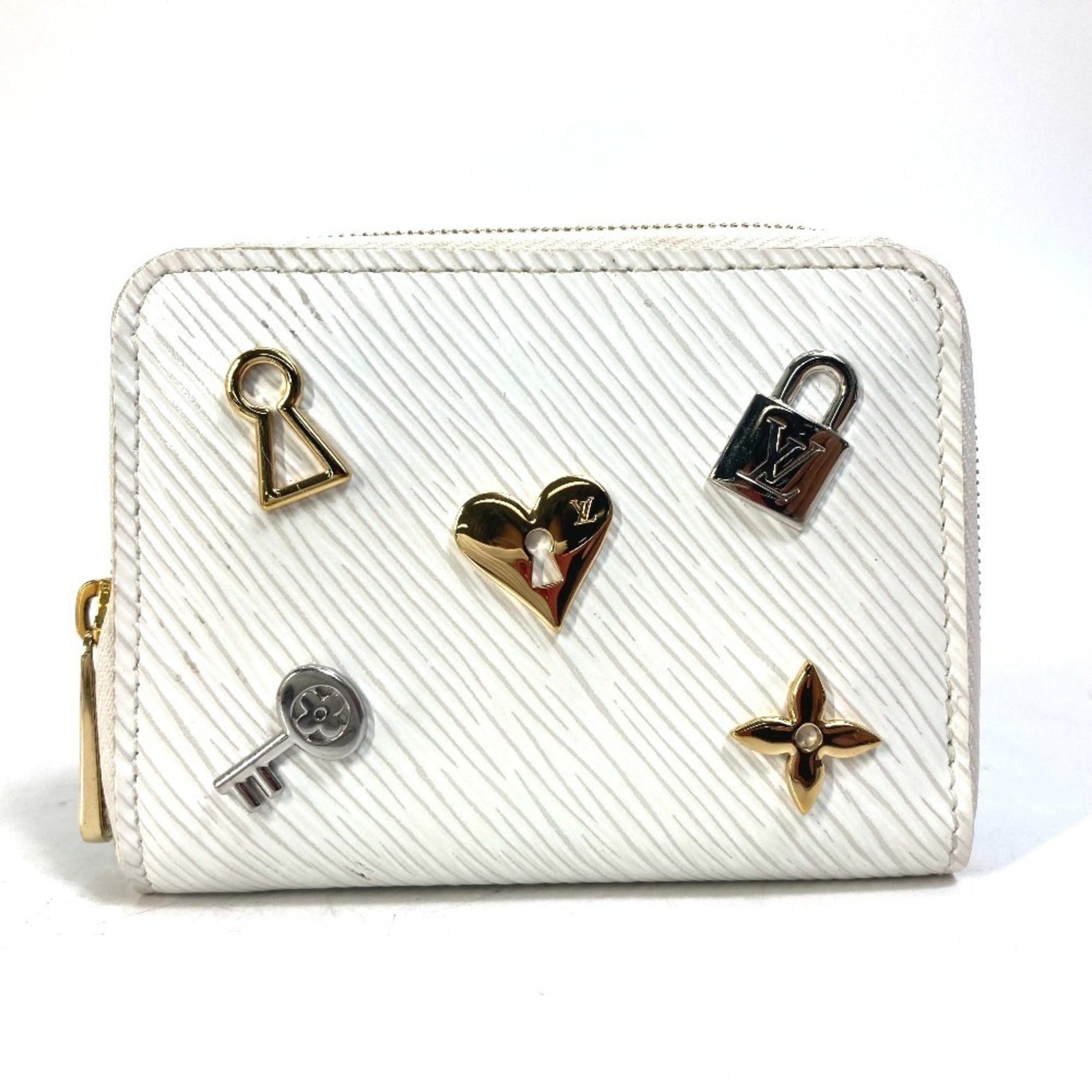 Louis Vuitton Epi Love Lock Zippy Coin Purse, Wallet, Case, Leather, Blanc White