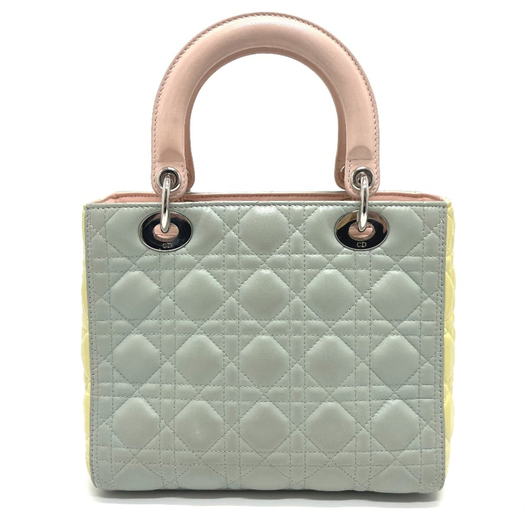 Christian Dior Cannage Bag Hand Bag Blue x Yellow x Pink