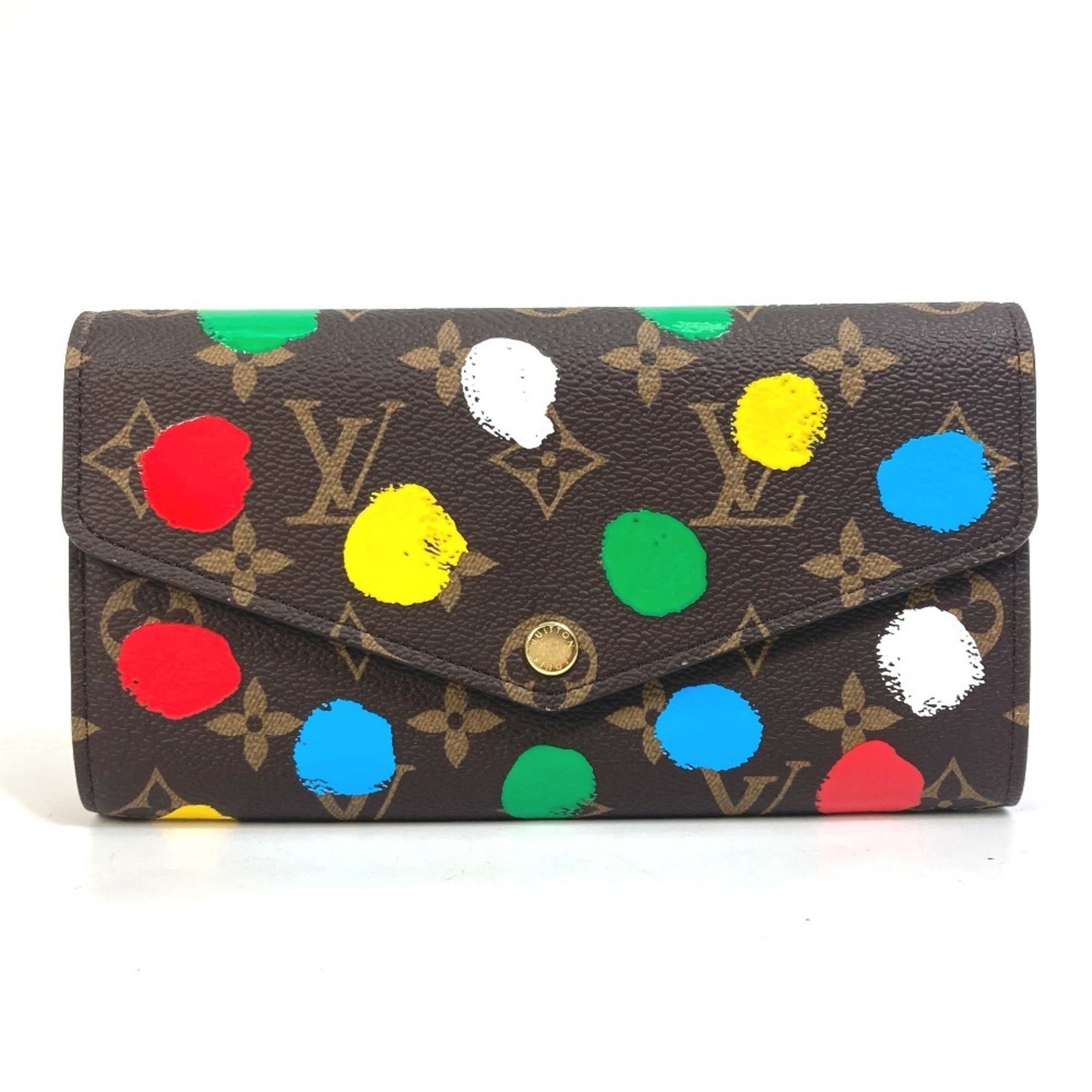 Louis Vuitton LV x YK Yayoi Kusama Monogram Portefeuille Sarah NM Bifold Long Wallet Canvas Brown Like New