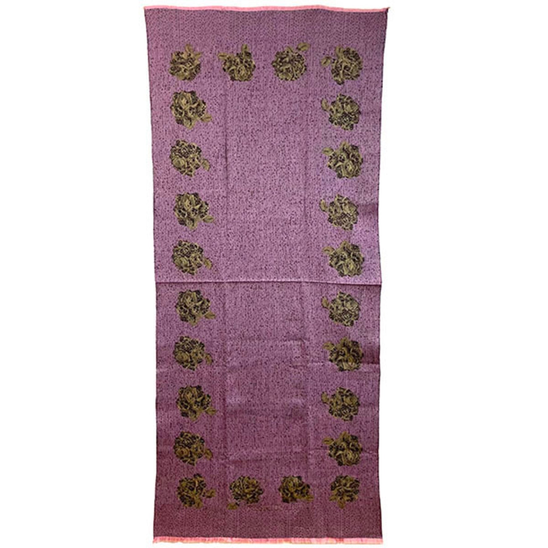 Christian Dior Stole Flower Pink Ocher Dark Brown Rose Shawl Muffler Scarf Knee Blanket C.Dior