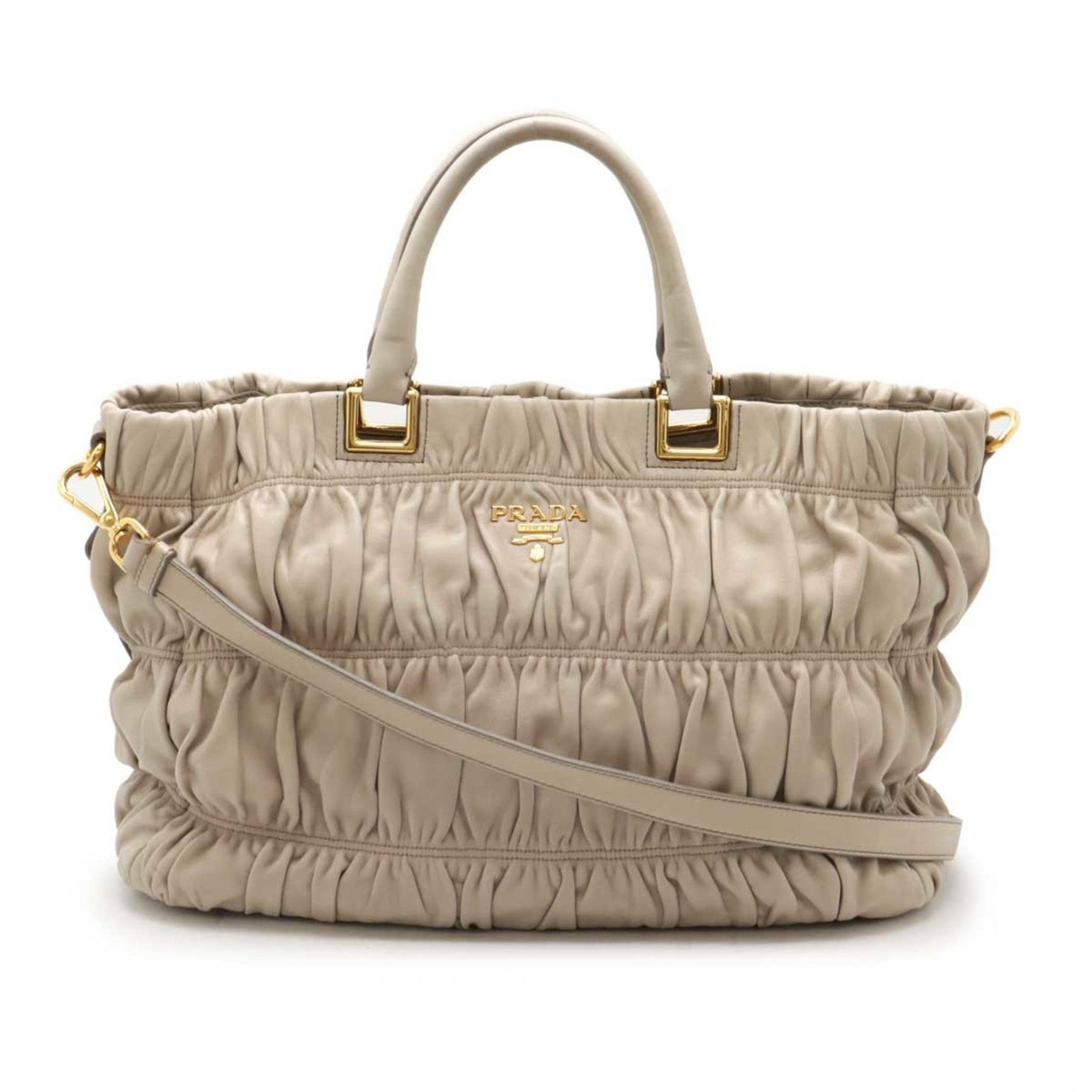 PRADA Prada Gaufre Gathered Tote Bag Handbag Shoulder Leather Pale Pink BN1336