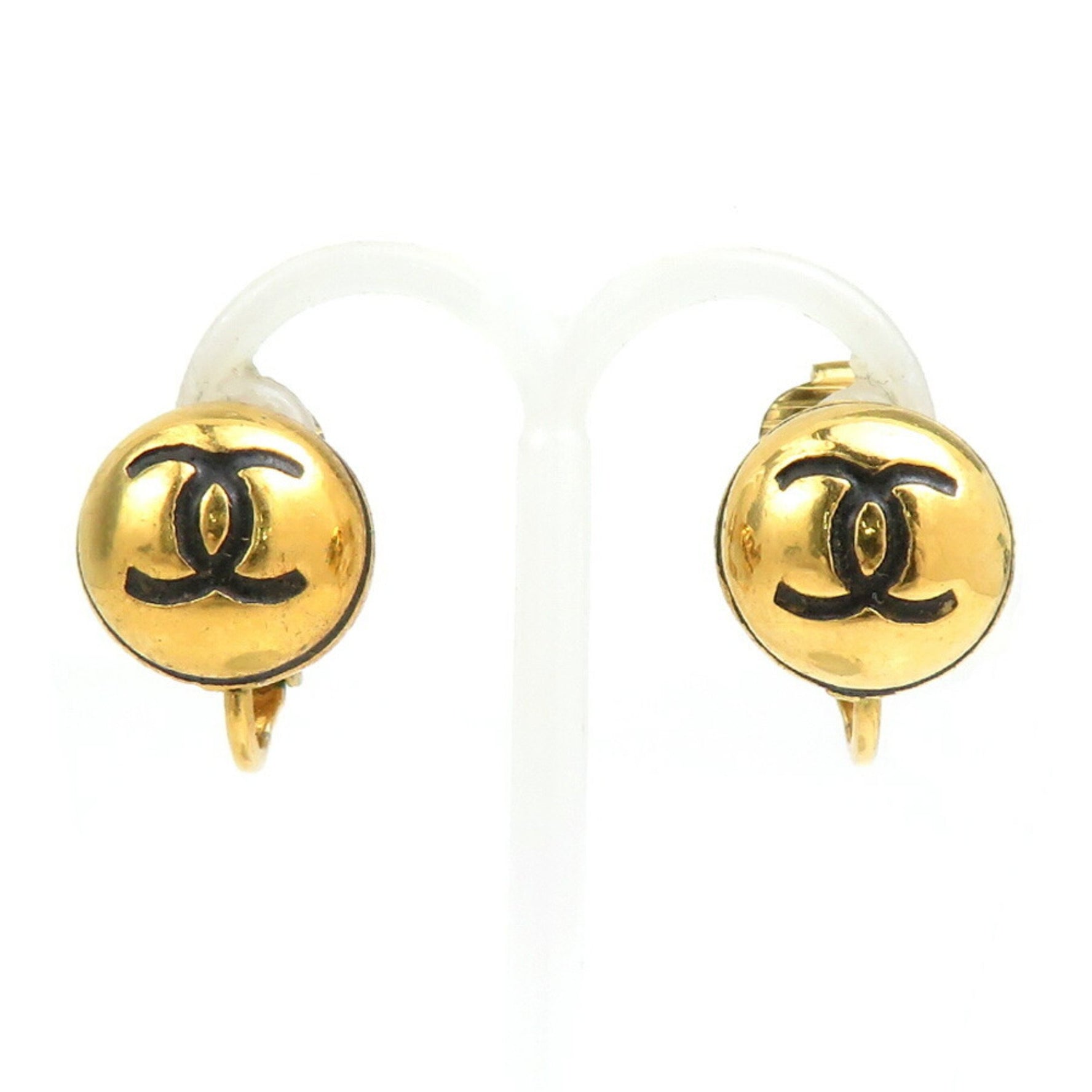 CHANEL Earrings Coco Mark Metal Gold Black
