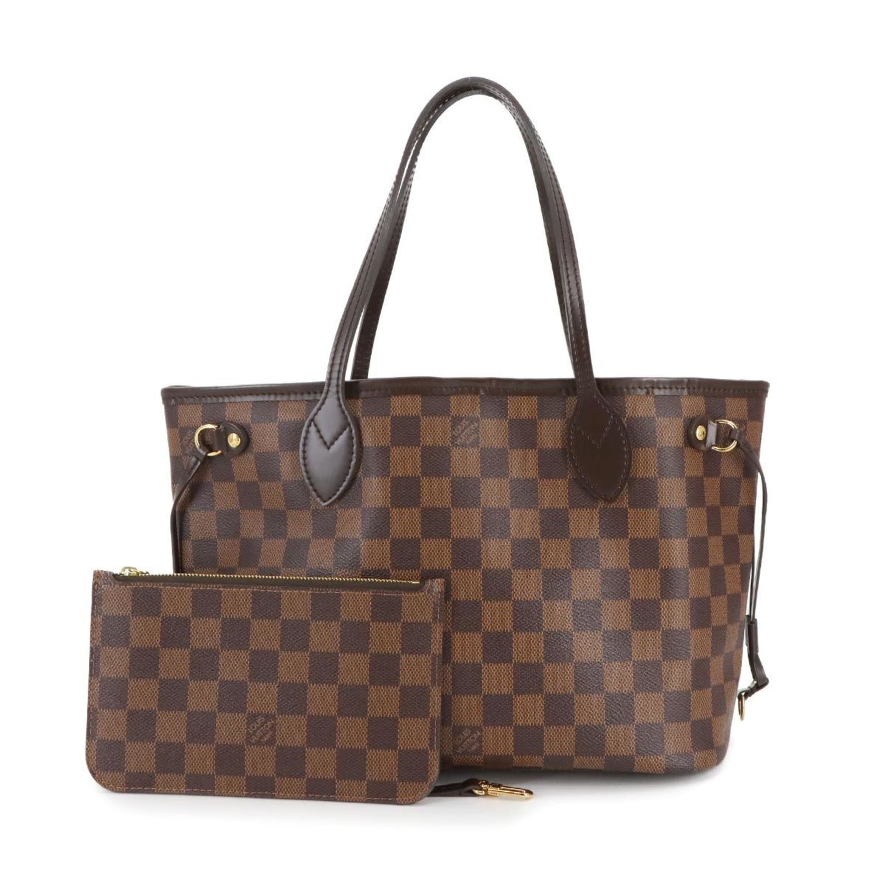 Louis Vuitton Damier Neverfull PM Tote Bag, Ebene, Gold Hardware, Brown