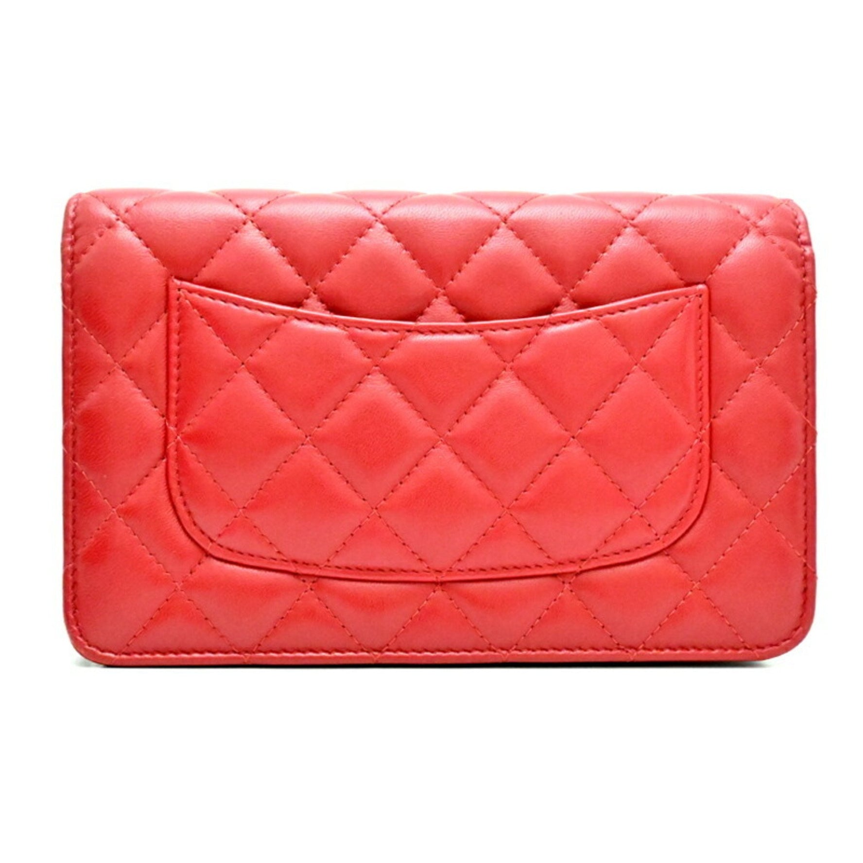 Chanel Matelasse Chain Wallet Women's Shoulder Bag A33814 Lambskin Red