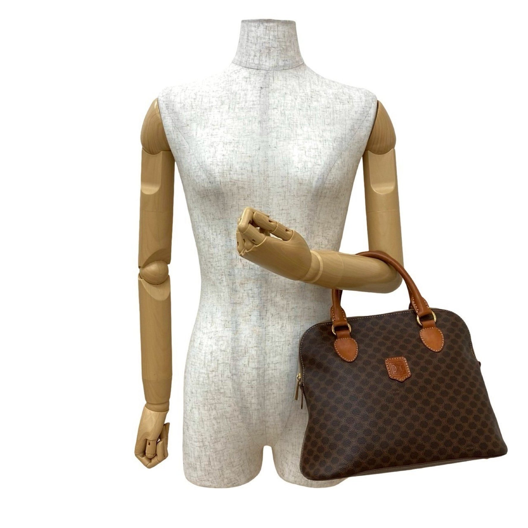 CELINE Macadam Blason with Triomphe Logo and Genuine Leather Handbag/Boston Bag, 931-6