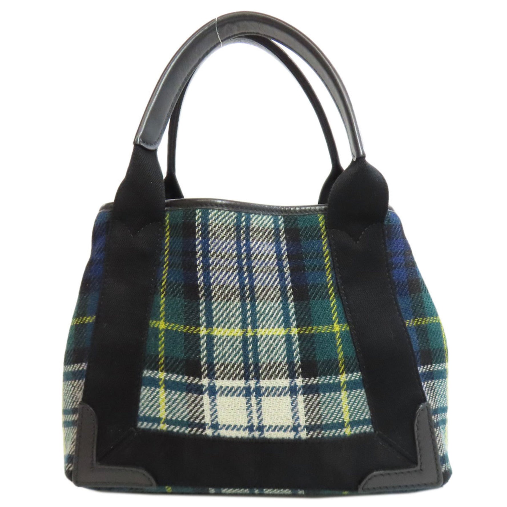 Balenciaga Navy Cabas XS Checkered Handbag Wool Leather