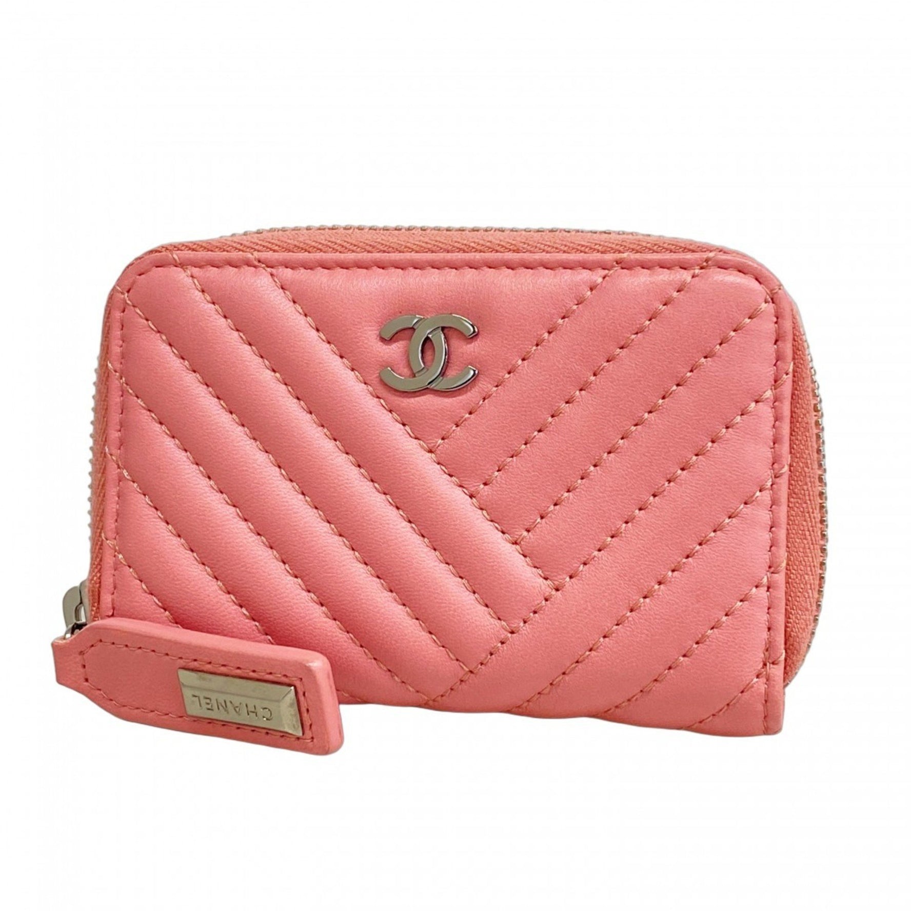 Chanel Wallet/Coin Case, V-Stitch Lambskin, Pink, Women's