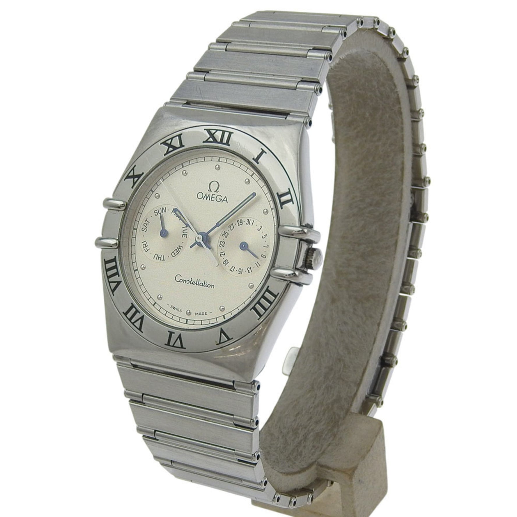 OMEGA Constellation Day-Date Stainless Steel Watch, 1989, Quartz Movement, Multi-Hand Analog Display, Silver Dial, Unisex
