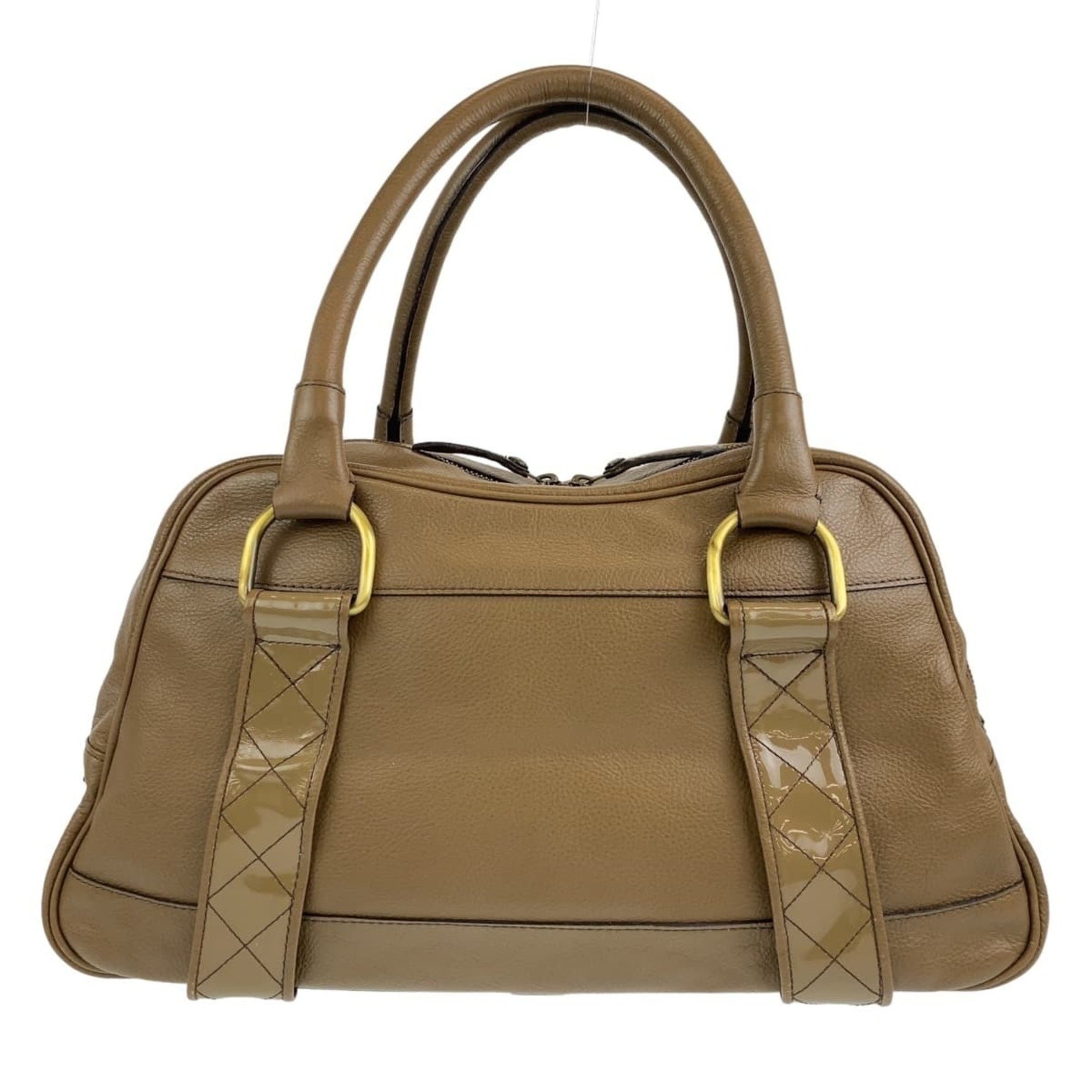 BURBERRY Medium check pattern Khaki Brown Gold hardware Leather Handbag Shoulder bag Women's
