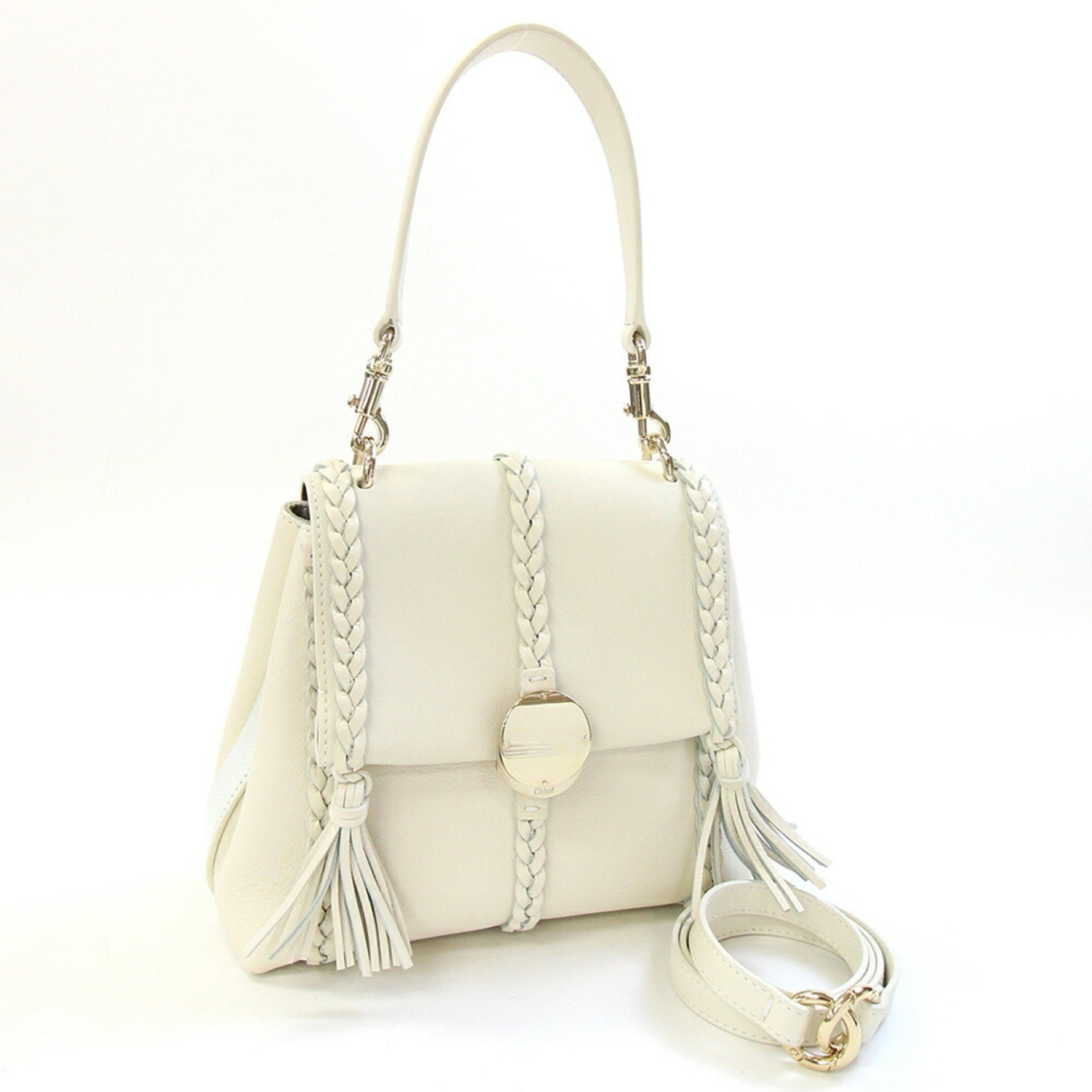 Chloé Chloe Handbag Penelope Small Leather Shoulder Bag Tassel White