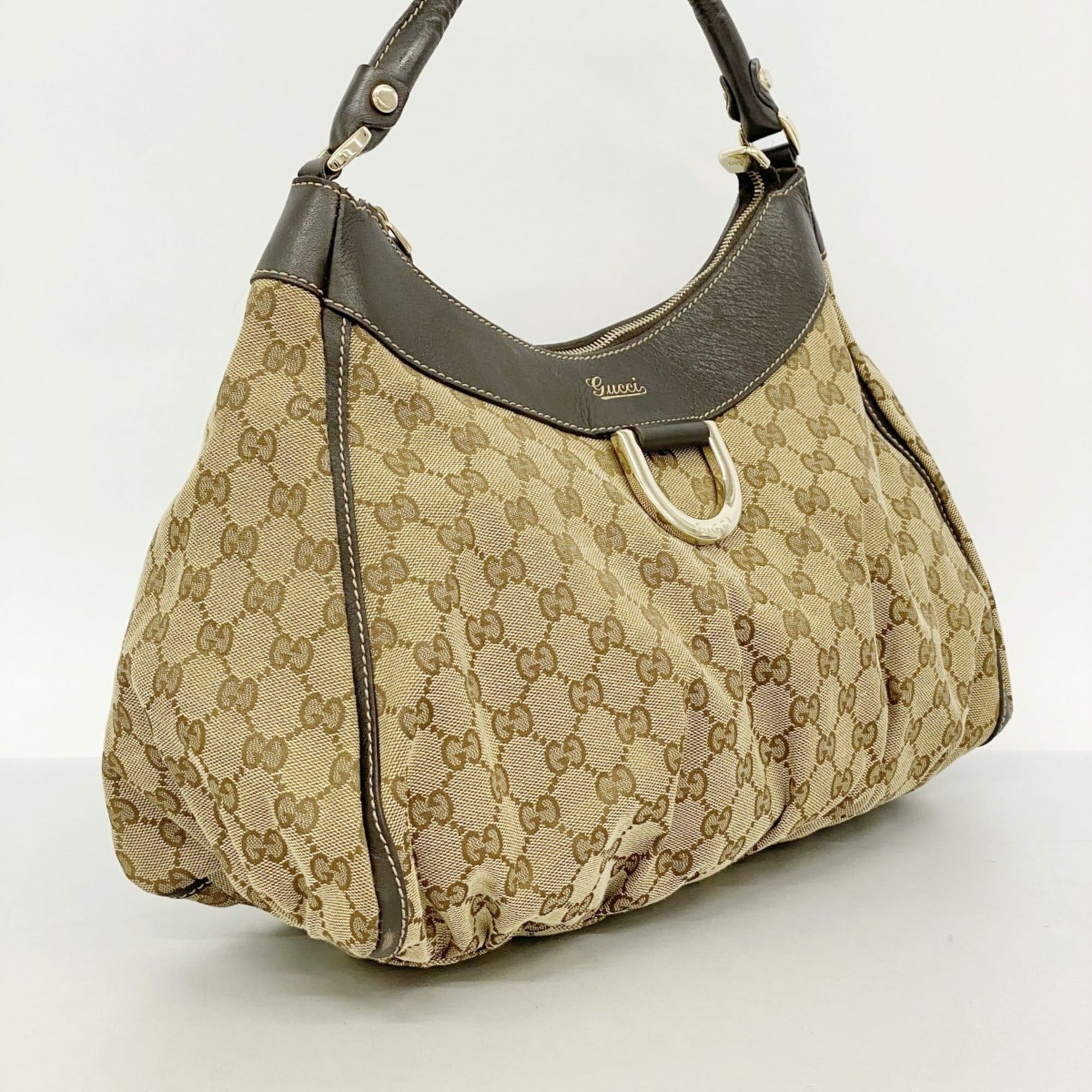Gucci GG Canvas Abbey Shoulder Bag Beige Brown Champagne