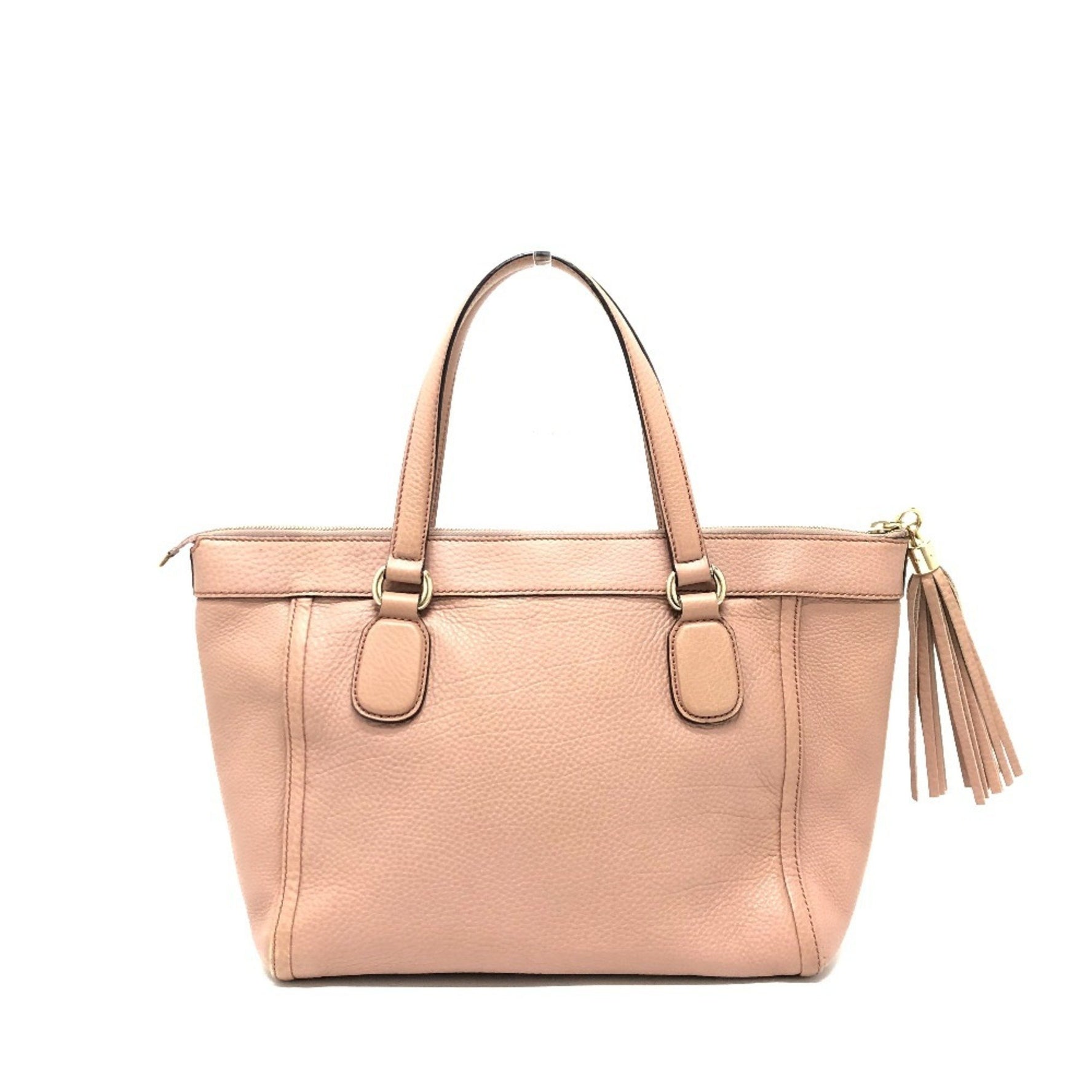 GUCCI Soho Interlocking G Fringe Bag, Leather, Pink Beige