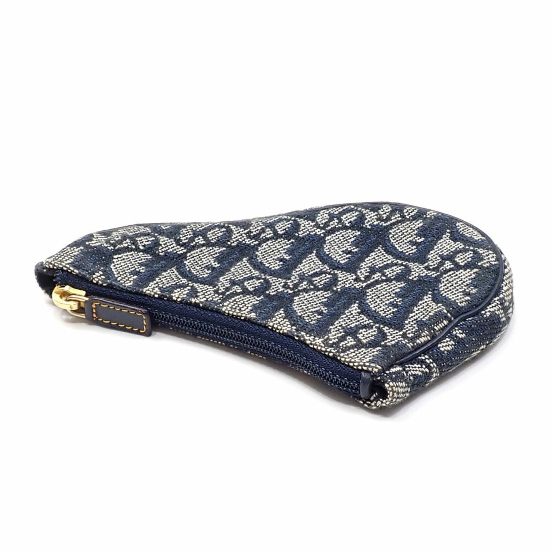 Christian Dior Saddle Coin Case, Women's Navy Canvas Purse, Trotter