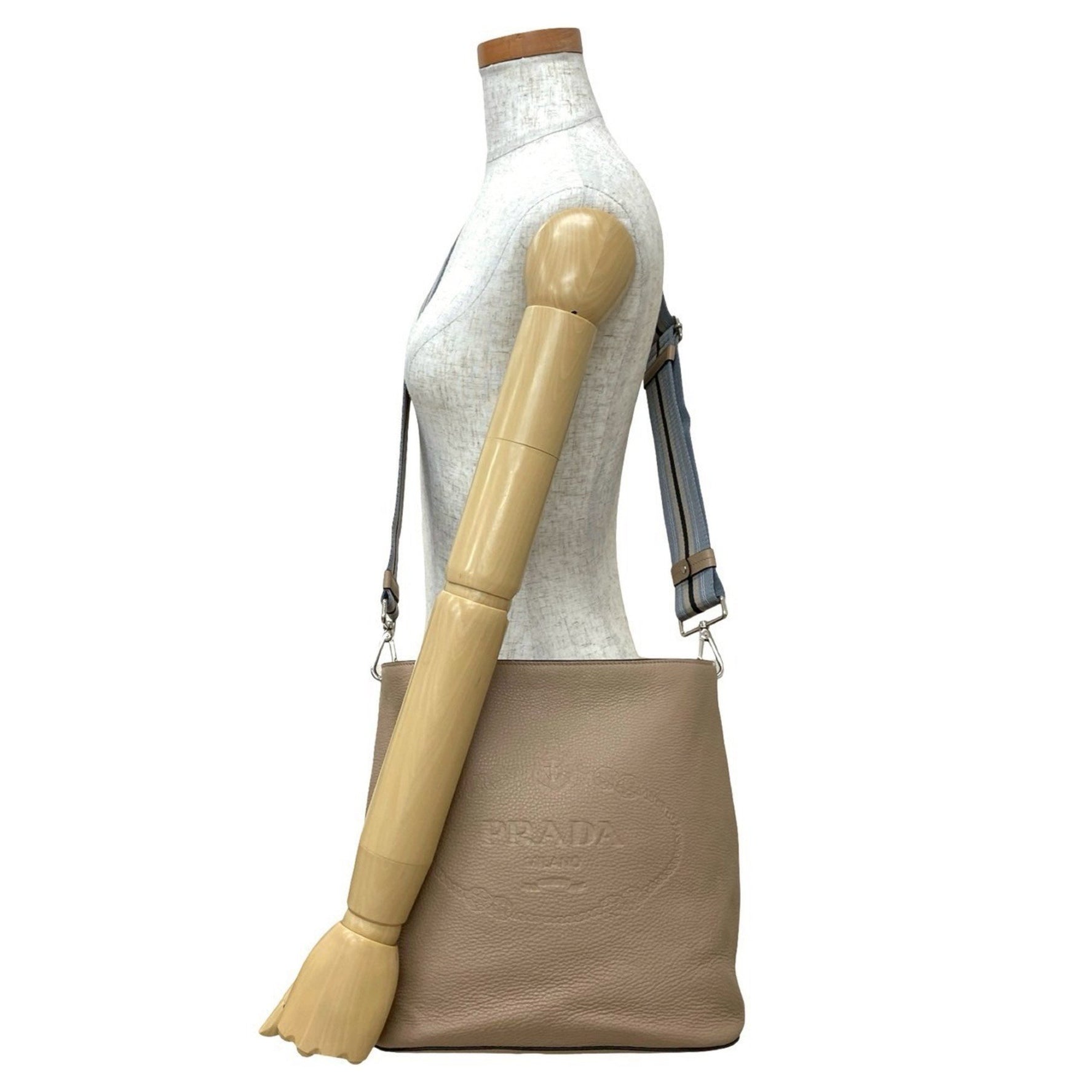 PRADA Logo Embossed Vitello Phoenix Leather Shoulder Bag/Sacoche/Pochette