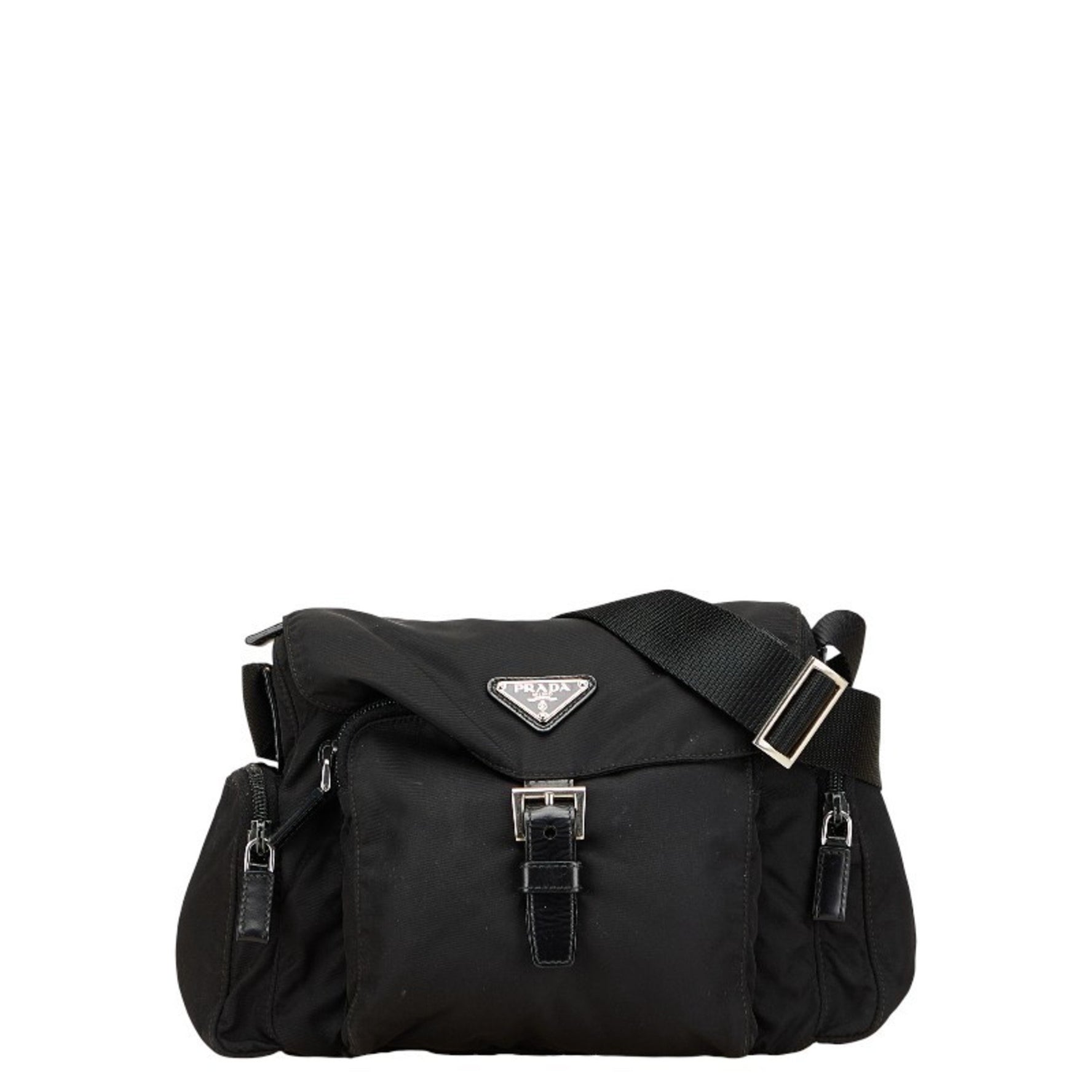 Prada Triangle Logo Plate Shoulder Bag Nylon
