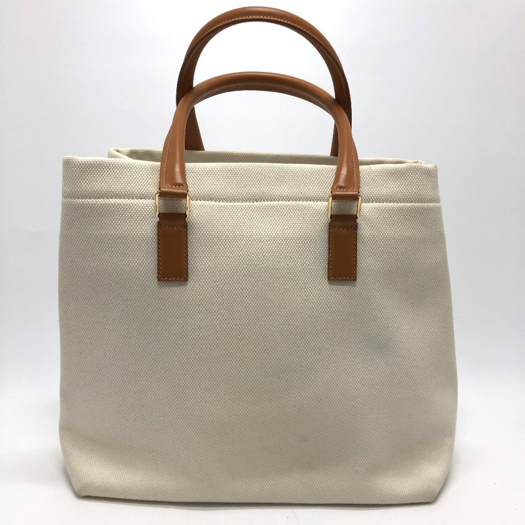 CELINE Logo Tote Bag, Horizontal Cabas Canvas/Leather, Natural/Tan/White