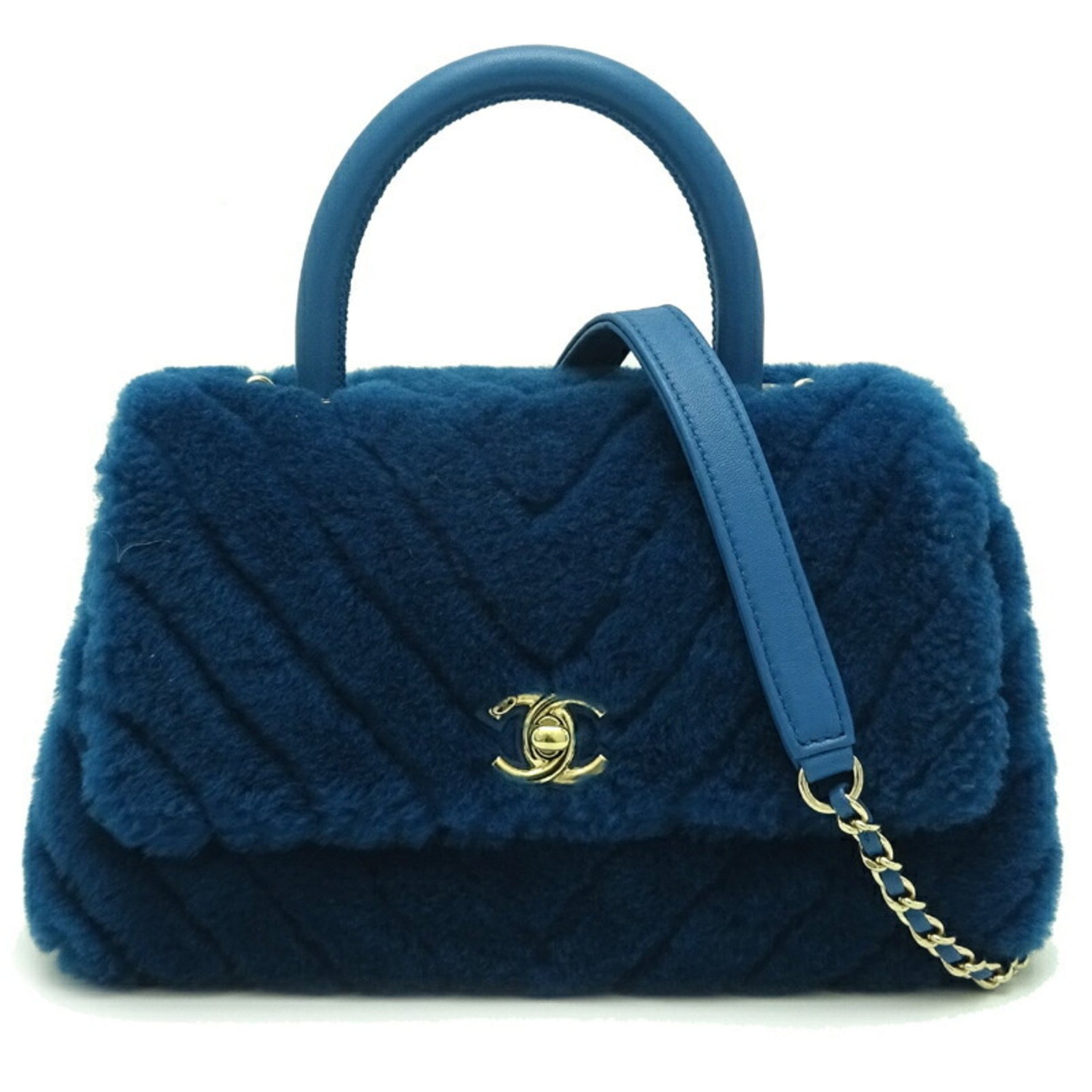 Chanel V-Stitch Coco Handle (XS) Chain Shoulder Bag, Mouton
