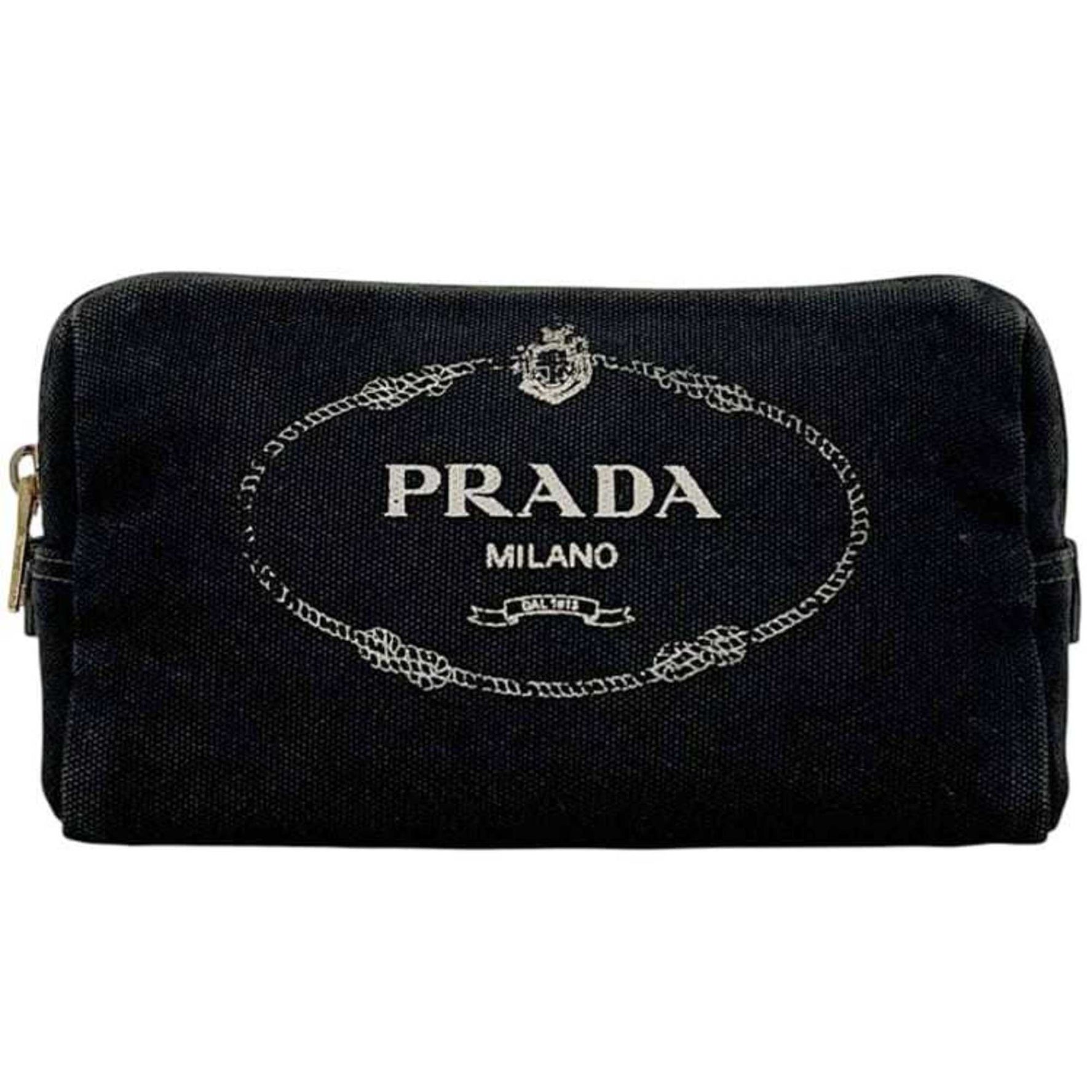 Prada Pouch Black Nero Talco Canapa Canvas 42 Print Men's and