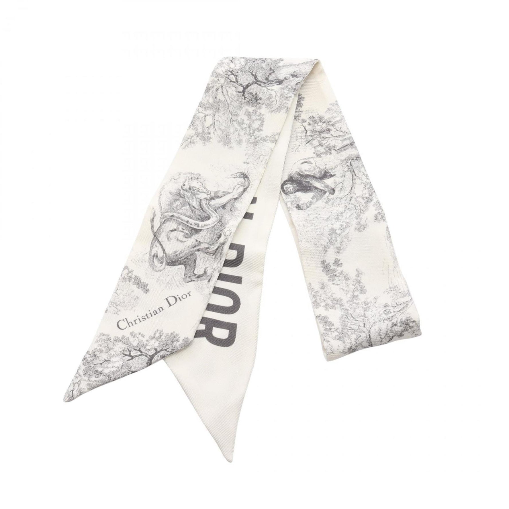 Christian Dior Dior Mitzah Silk Scarf Ivory/Gray