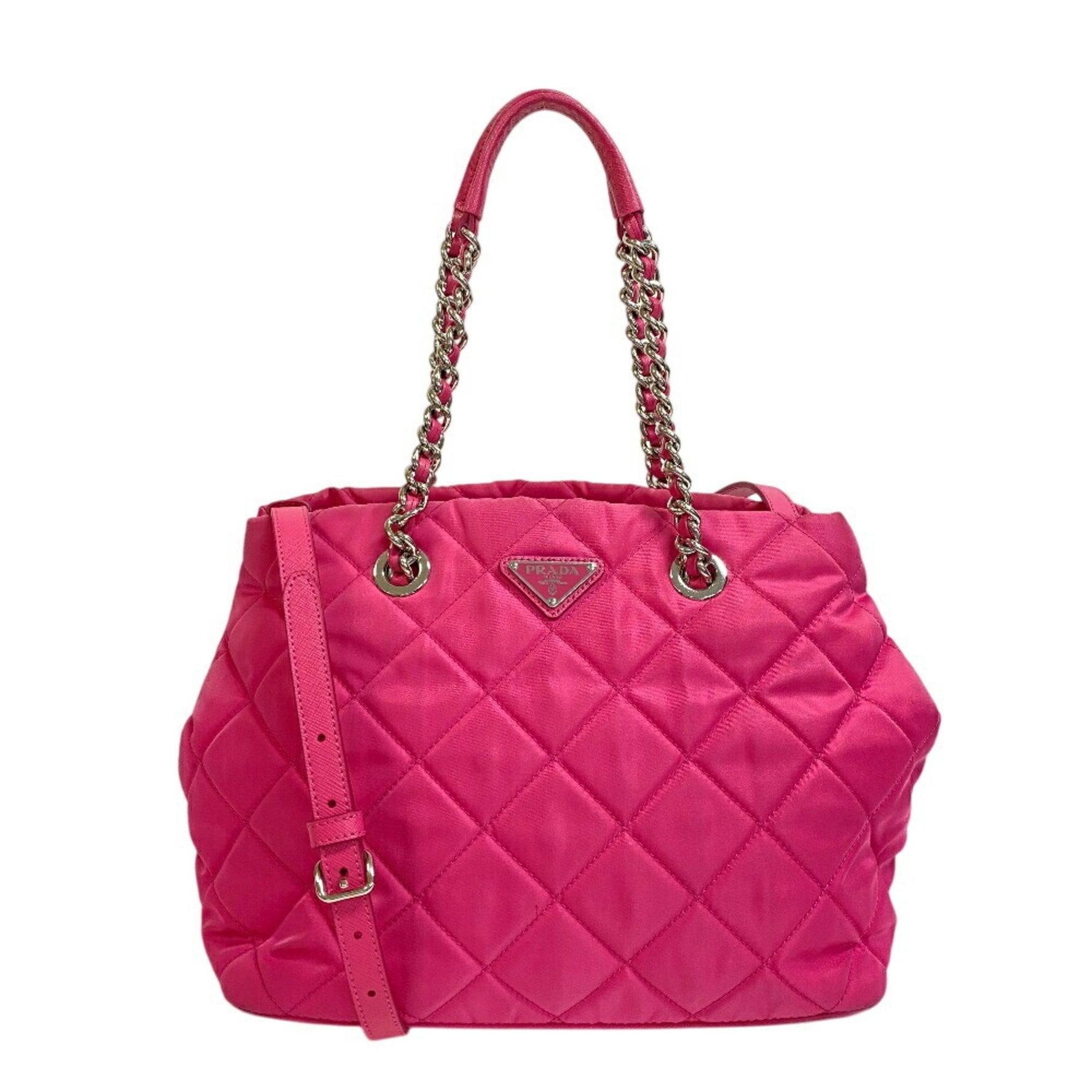PRADA Tessuto Impuntu Quilted Chain Tote Bag (1BG740) in Pink