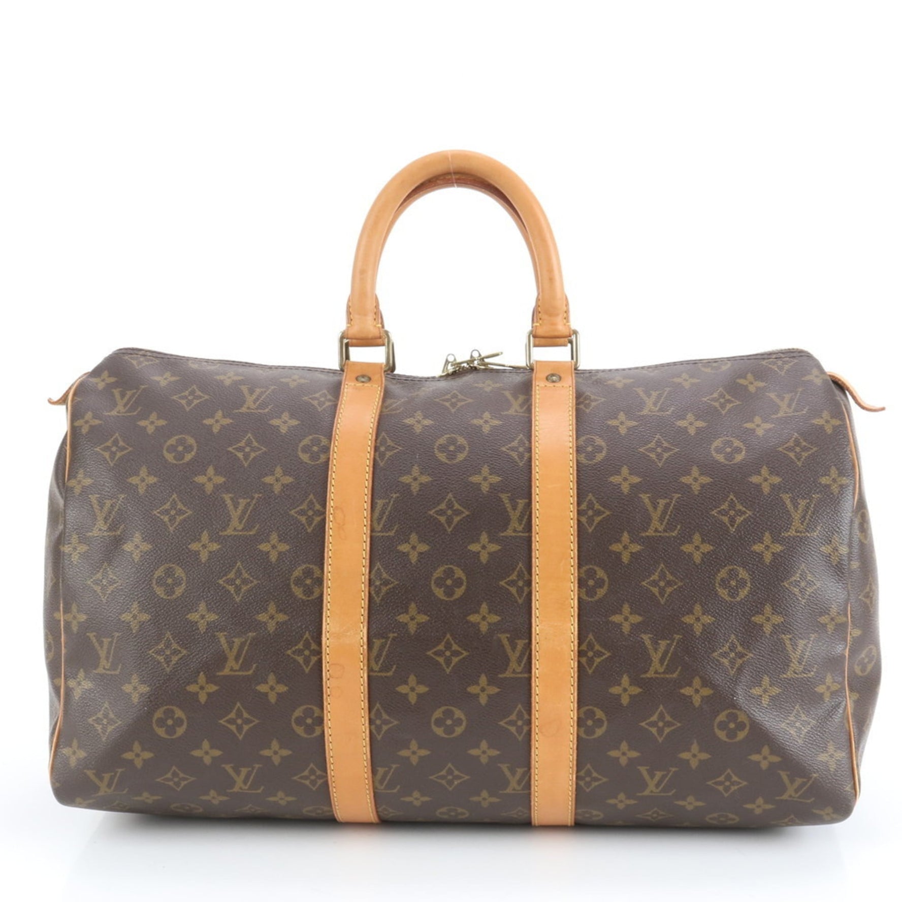 Louis Vuitton Monogram Keepall 45 Leather Boston Tote Travel Bag