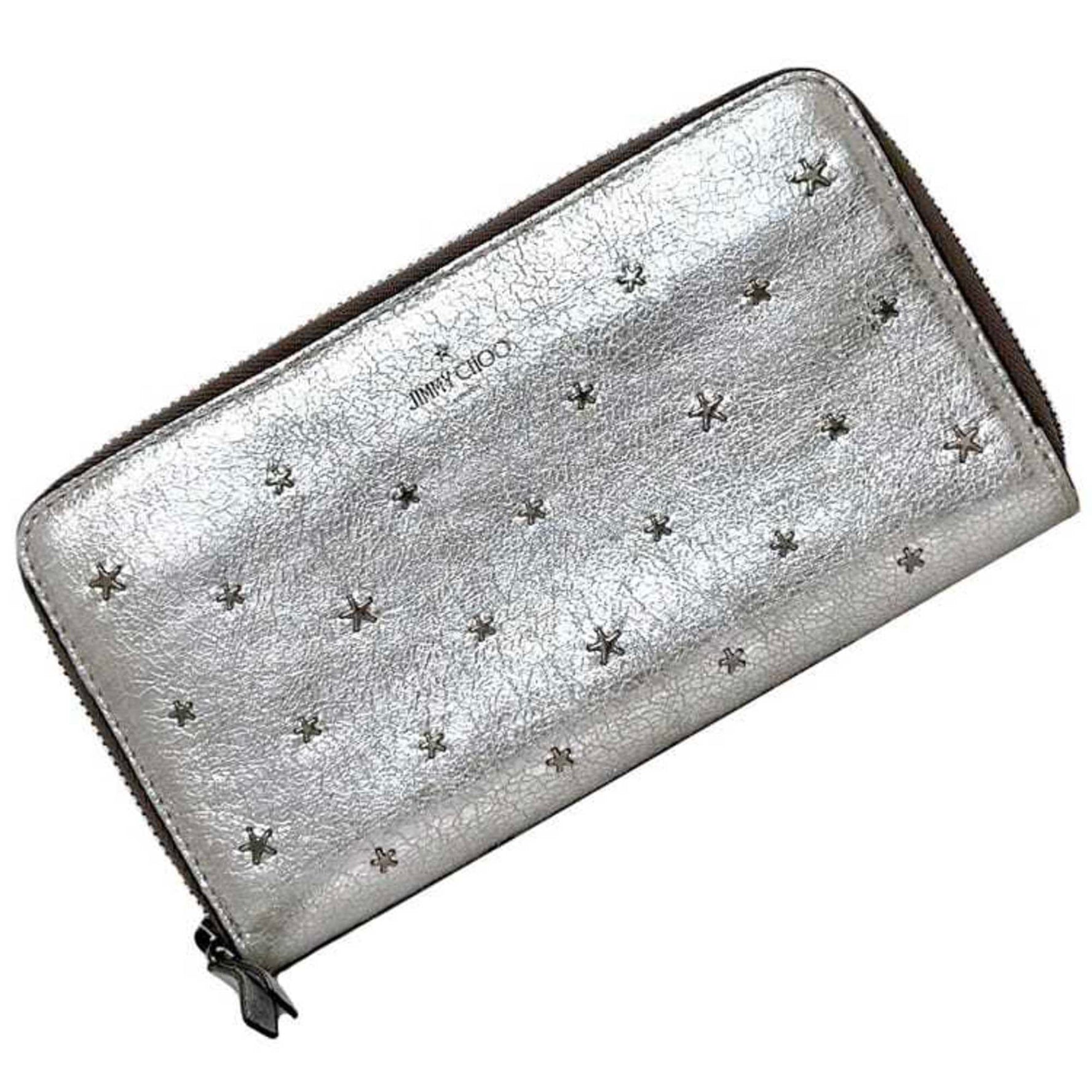 Jimmy Choo Round Long Wallet Leather Studs Star Metallic Pattern
