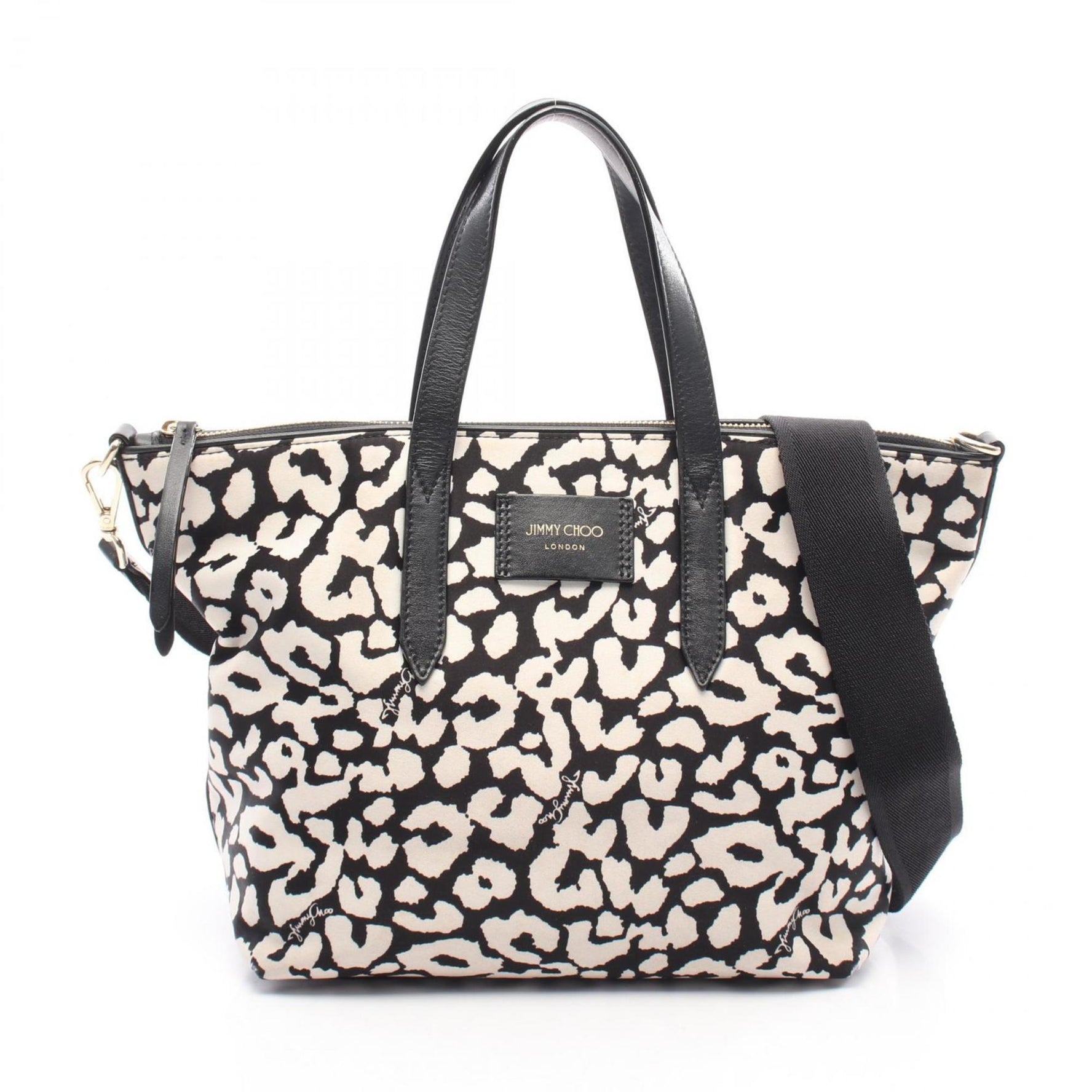 JIMMY CHOO CANDICE TOTE handbag, nylon and leather, black white
