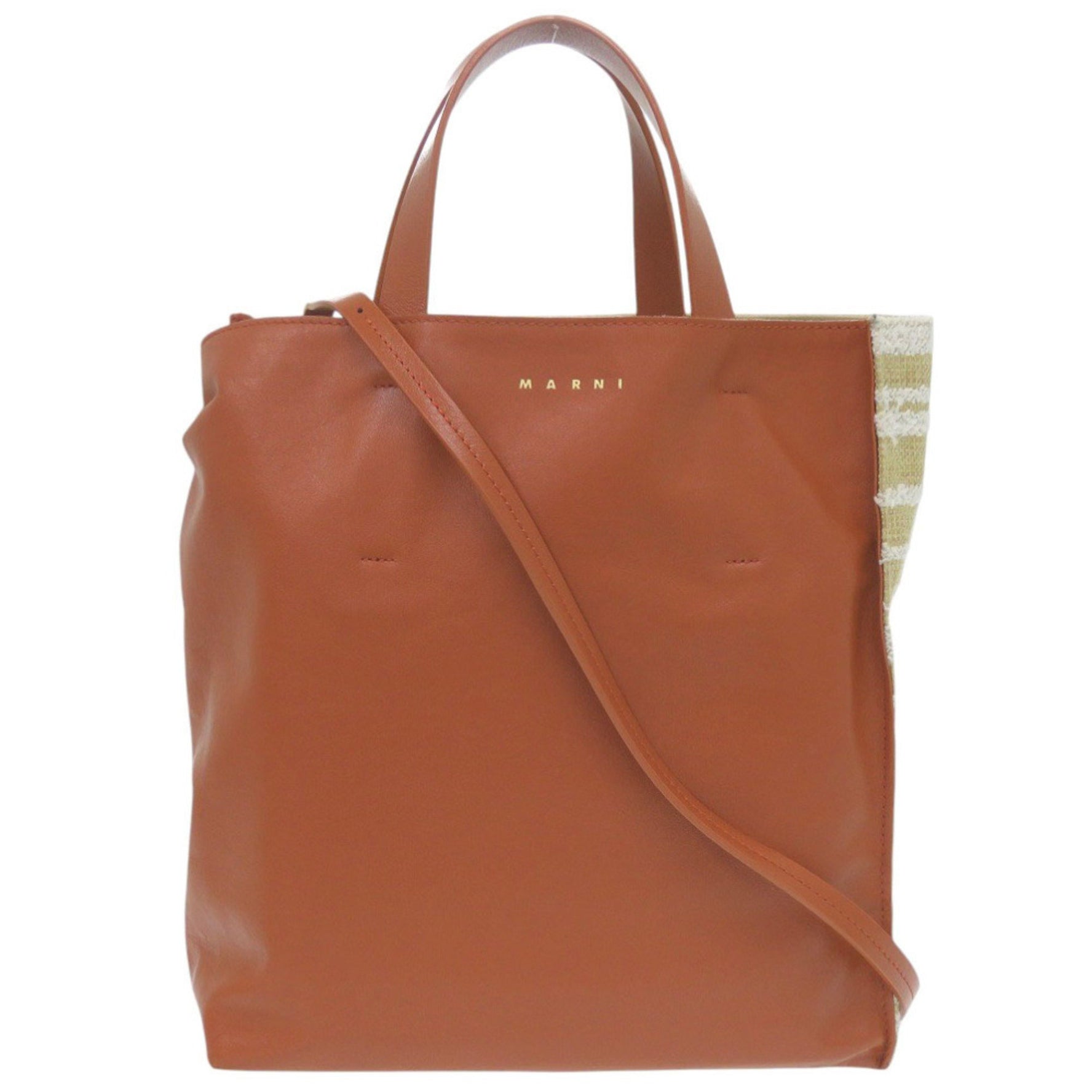 Marni MUSEO Fabric/Leather Brown/Beige Tote Bag 0638