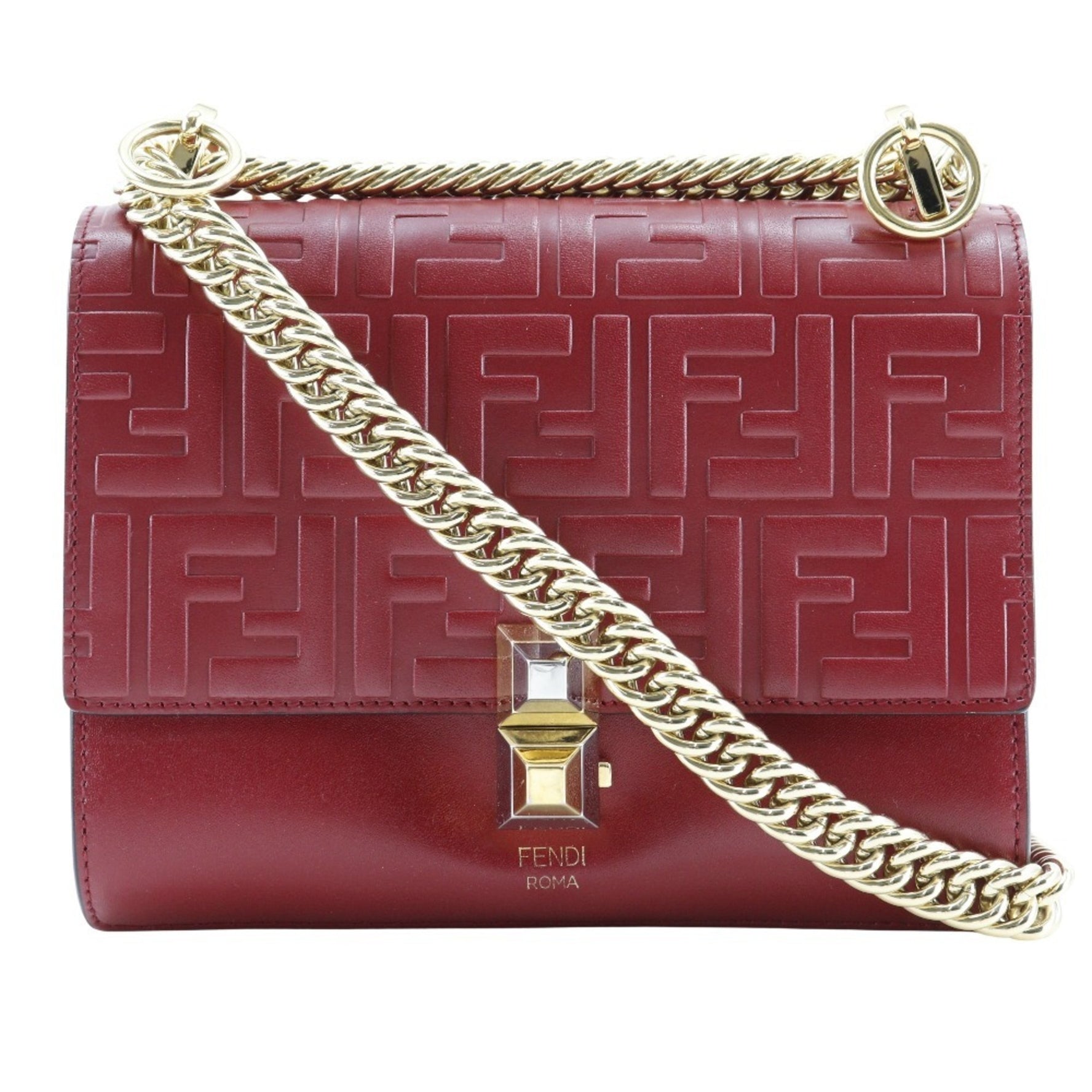 FENDI Canai Shoulder Bag 17 Calf Red Flap Mini