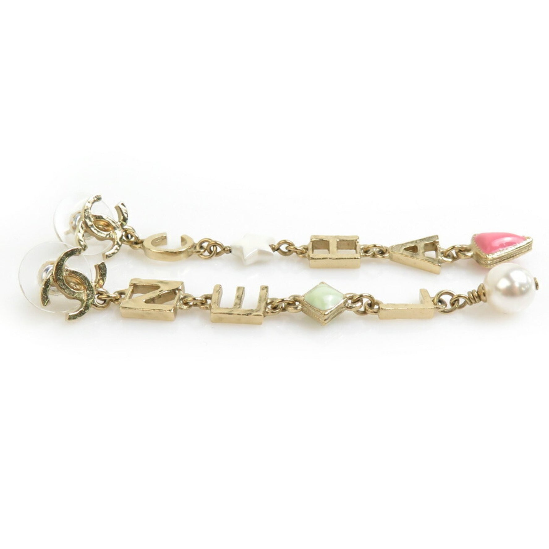 CHANEL Earrings Coco Mark Metal Faux Pearl Gold White Women's