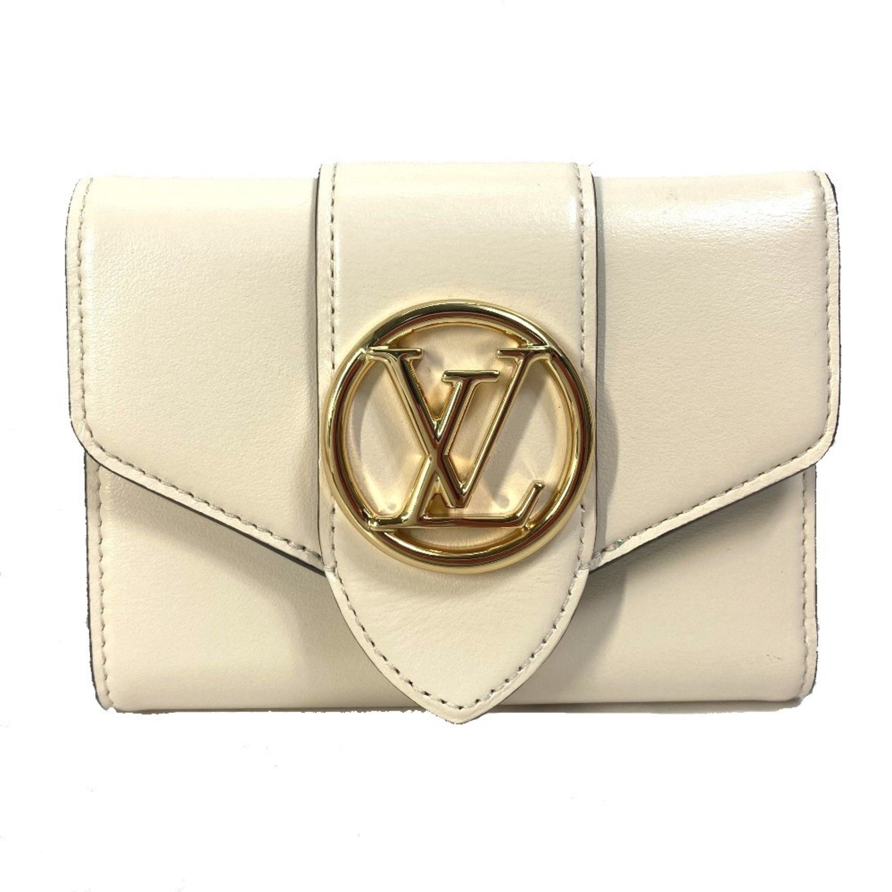 LOUIS VUITTON M69176 LV Pont Neuf Compact Tri-fold Wallet, Leather, Women's, Creme White
