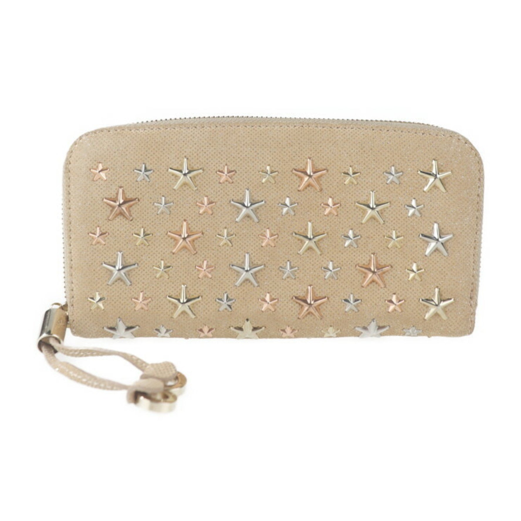 Jimmy Choo FILIPA Philippa round fastener long wallet canvas NUDE ROSE GOLDMETALLIC MIX star studs