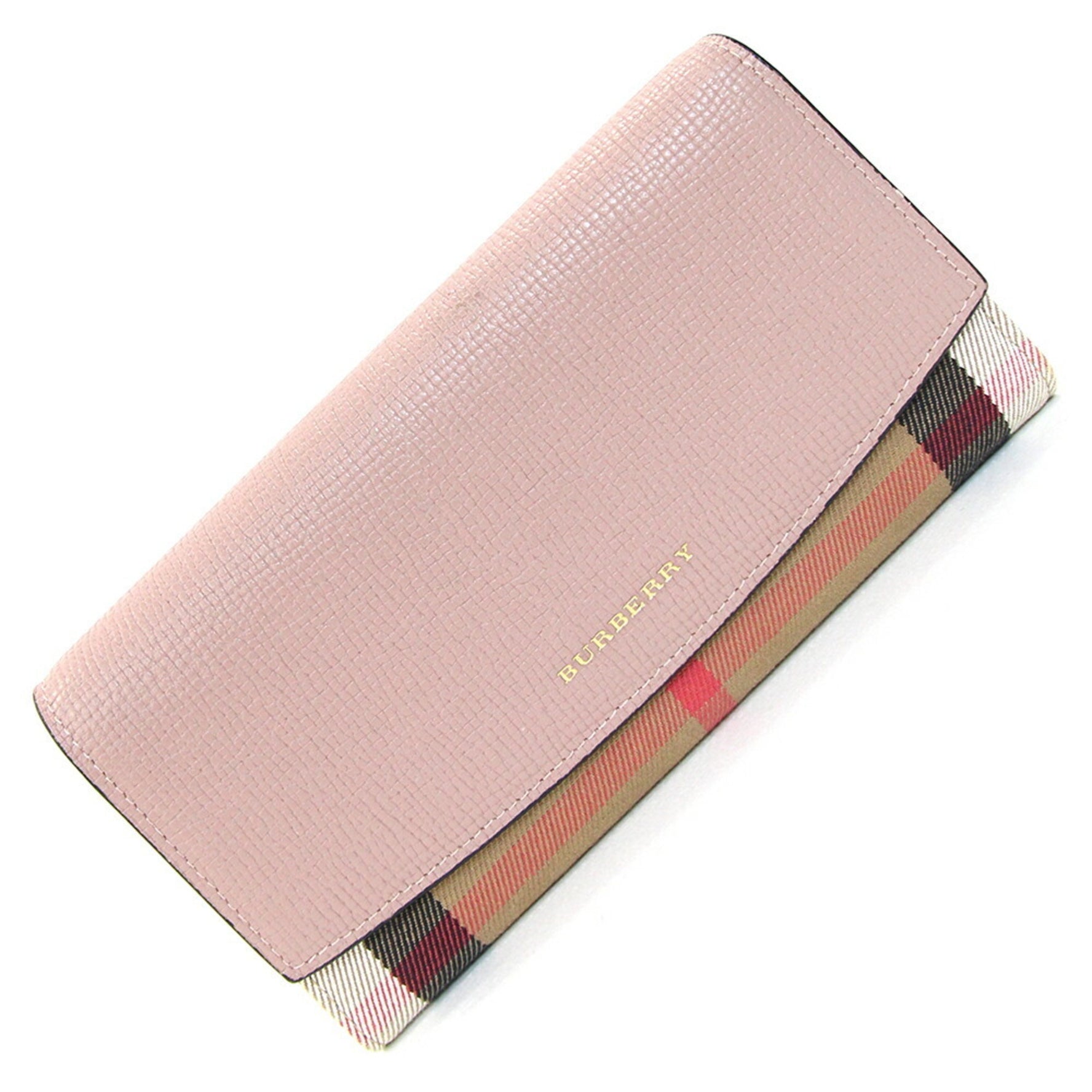 Burberry Bi-fold Long Wallet Smoky Pink Leather Canvas Nova Check Women's BURBERRY