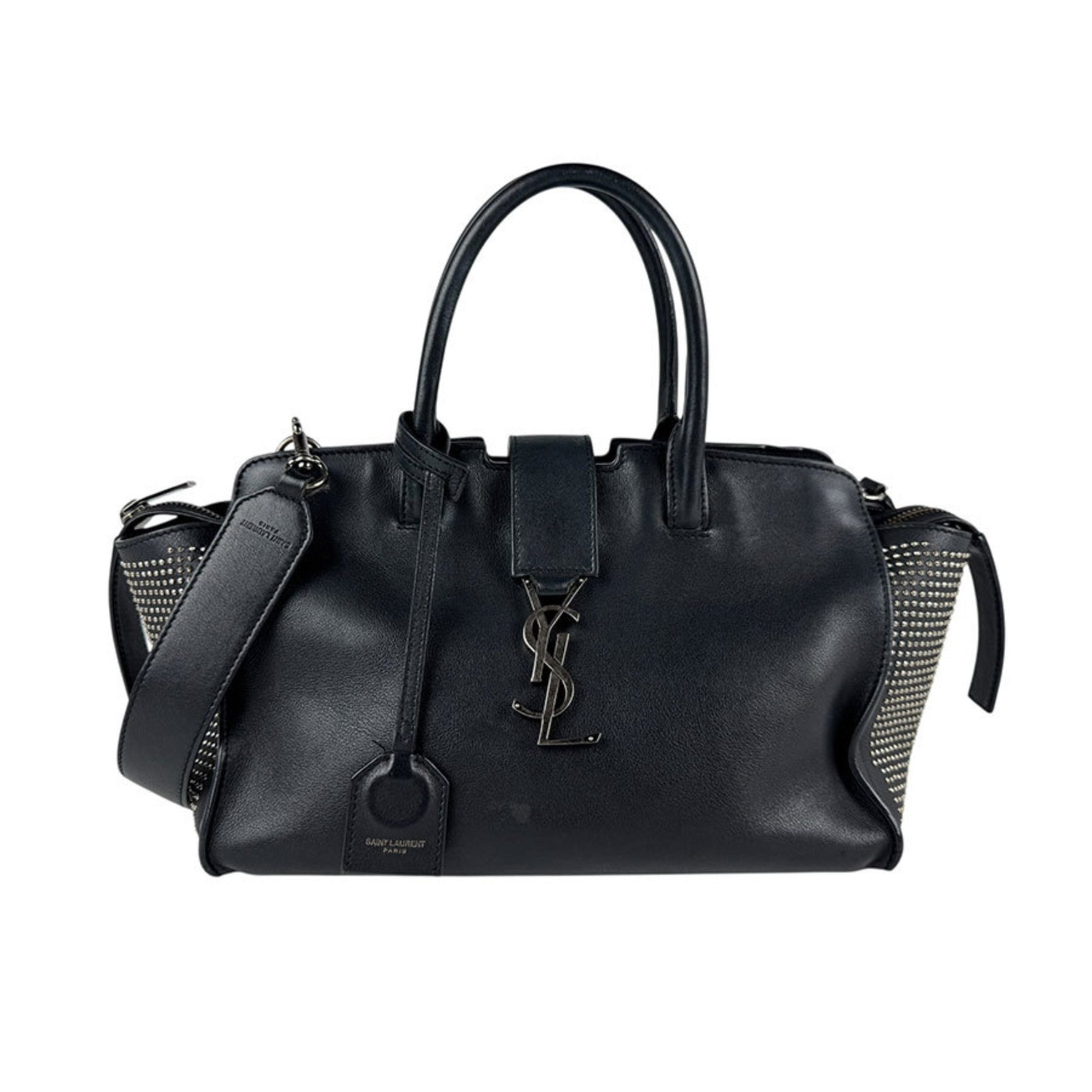 Saint Laurent SAINT LAURENT Handbag Shoulder Bag Downtown Cabas Leather Metal Black Silver Women's z4872