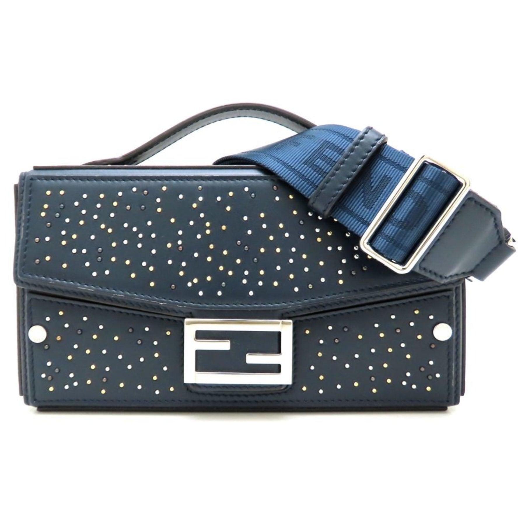 FENDI Baguette Soft Trunk Shoulder Bag Studs Leather