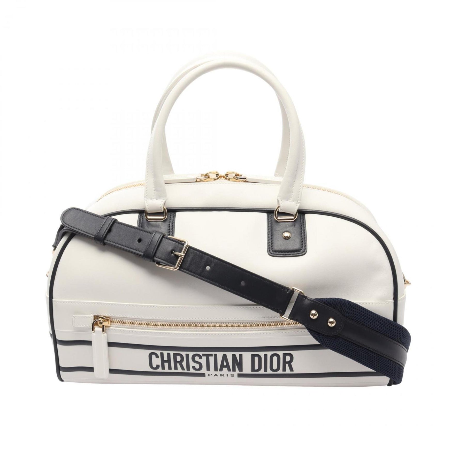 Christian Dior Dior VIBE Medium Bowling Bag, Leather, White/Black