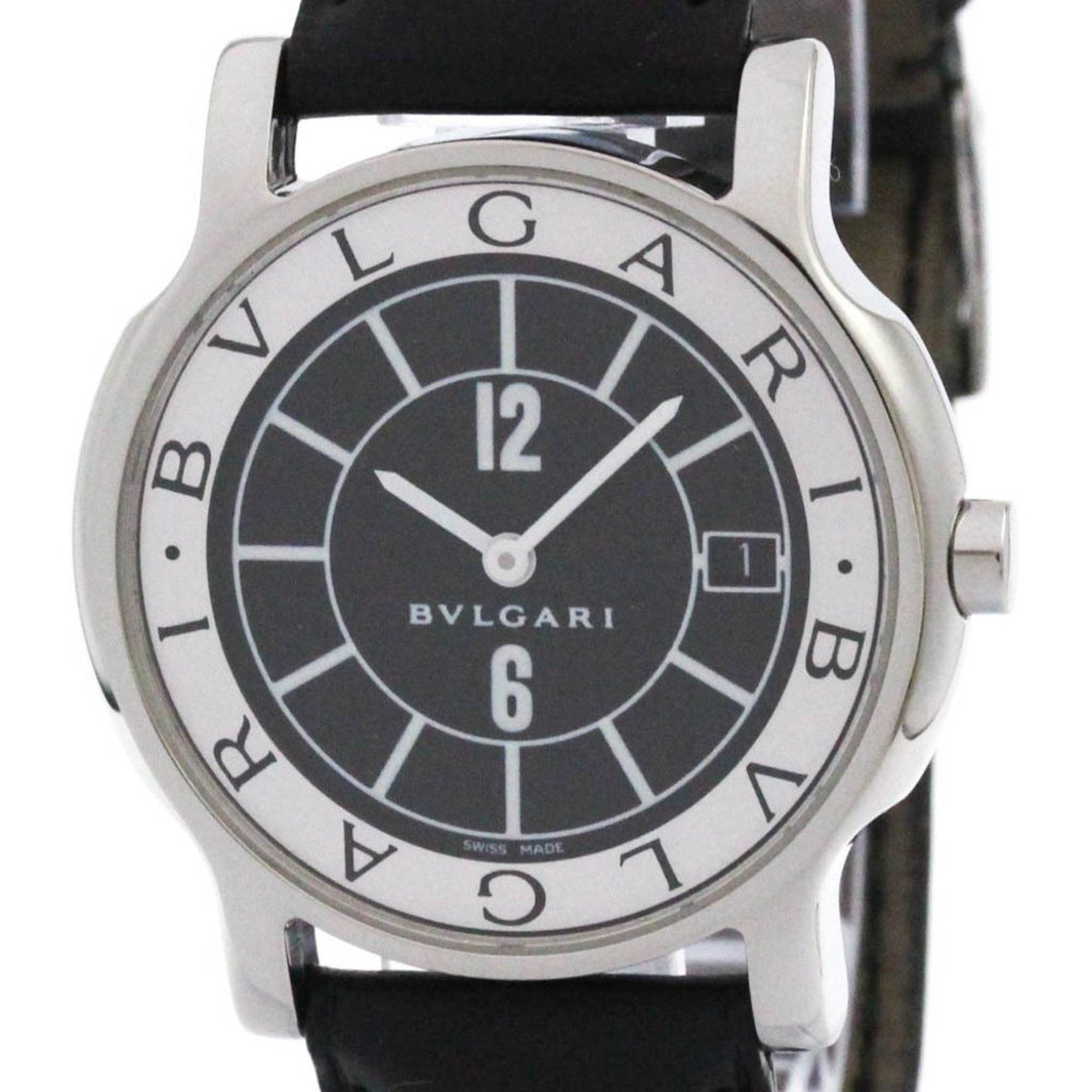 BVLGARI Solotempo Steel Leather Quartz Watch Polished
