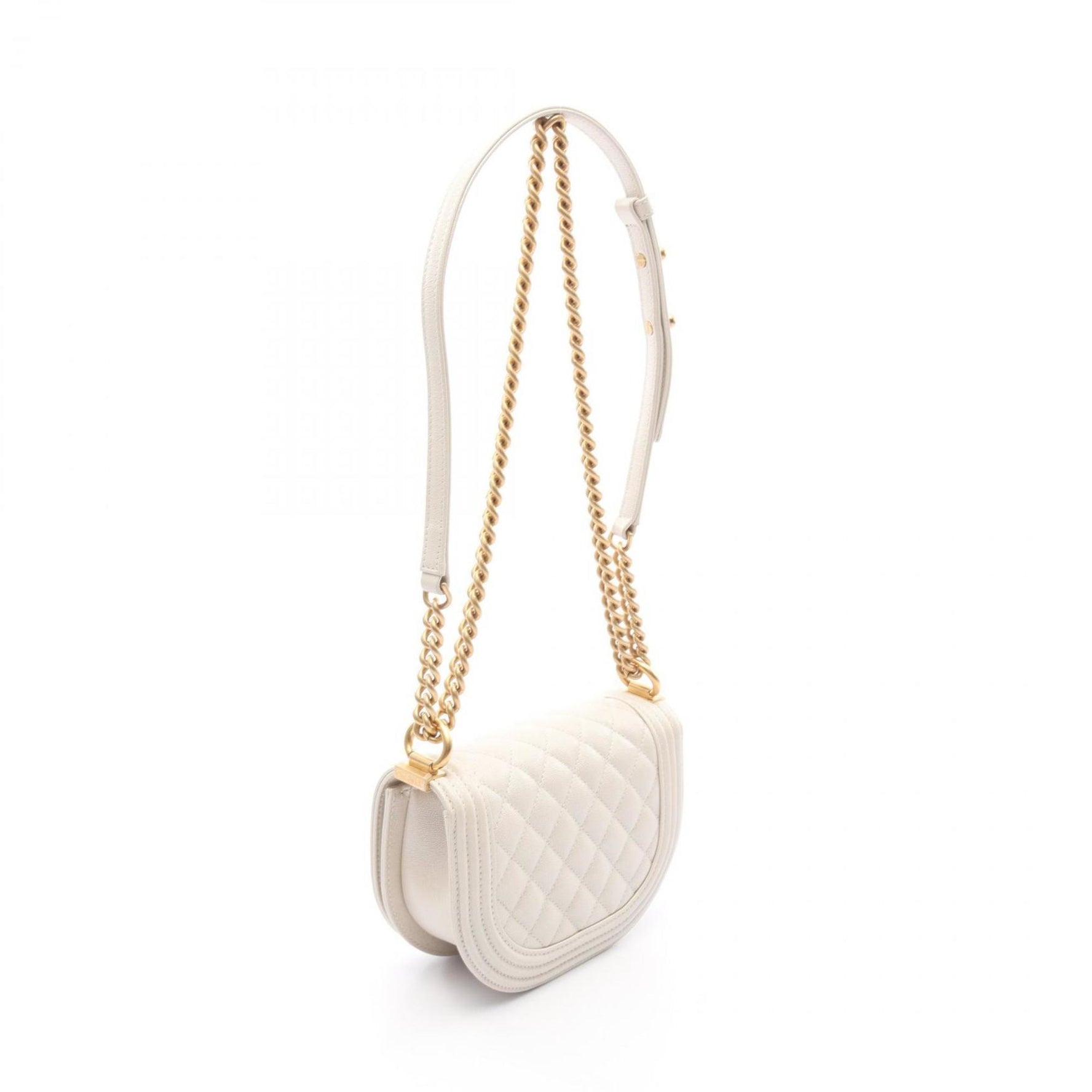CHANEL Boy Chanel Small Shoulder Bag in Grained Calfskin Caviar Leather (White) for Women (AS3350)