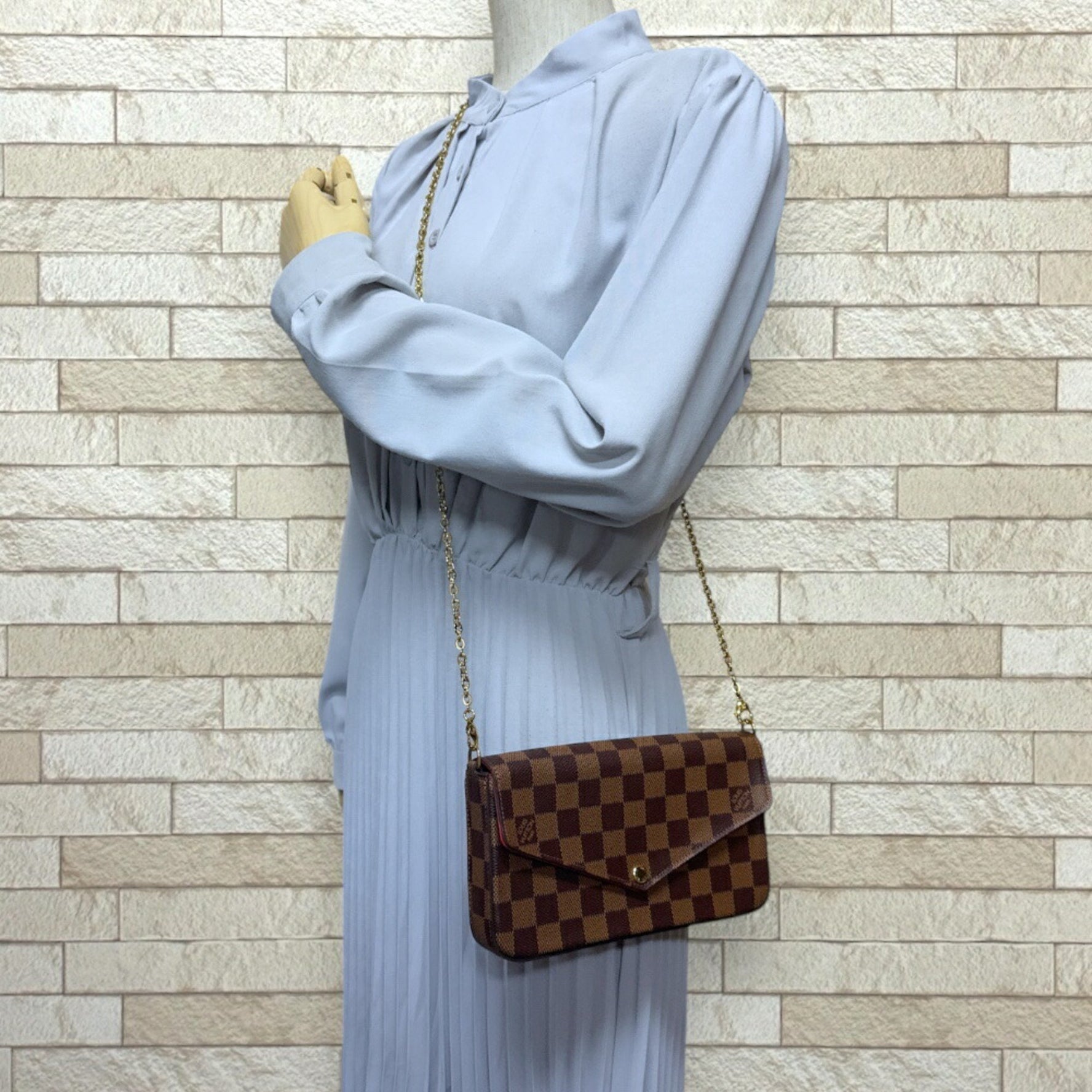 Louis Vuitton Pochette Felicie Damier Shoulder Bag Canvas N40492 Brown Women's LOUIS VUITTON Chain