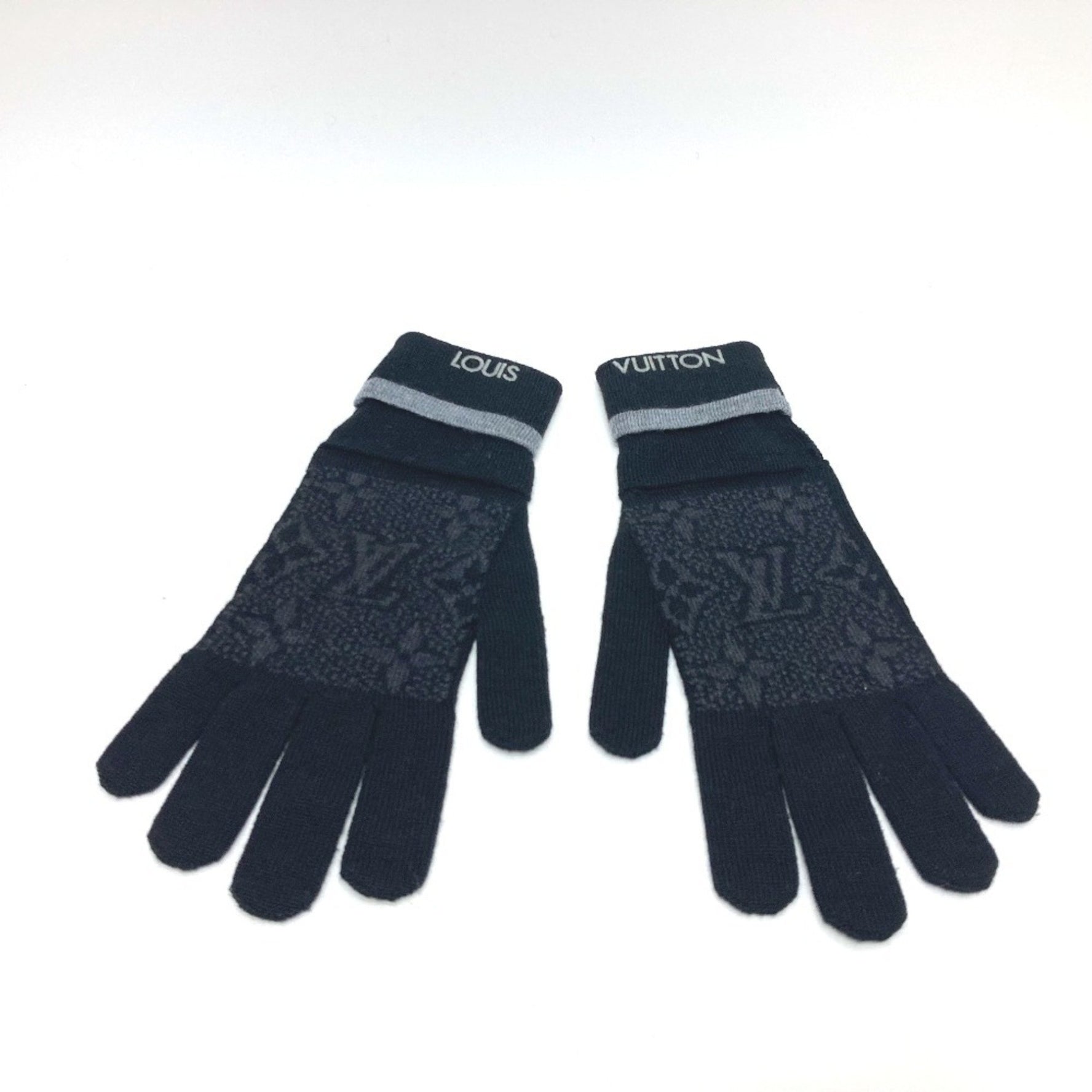 LOUIS VUITTON M73470 Gong Mai Monogram Eclipse Wool Gloves, Men's, Black