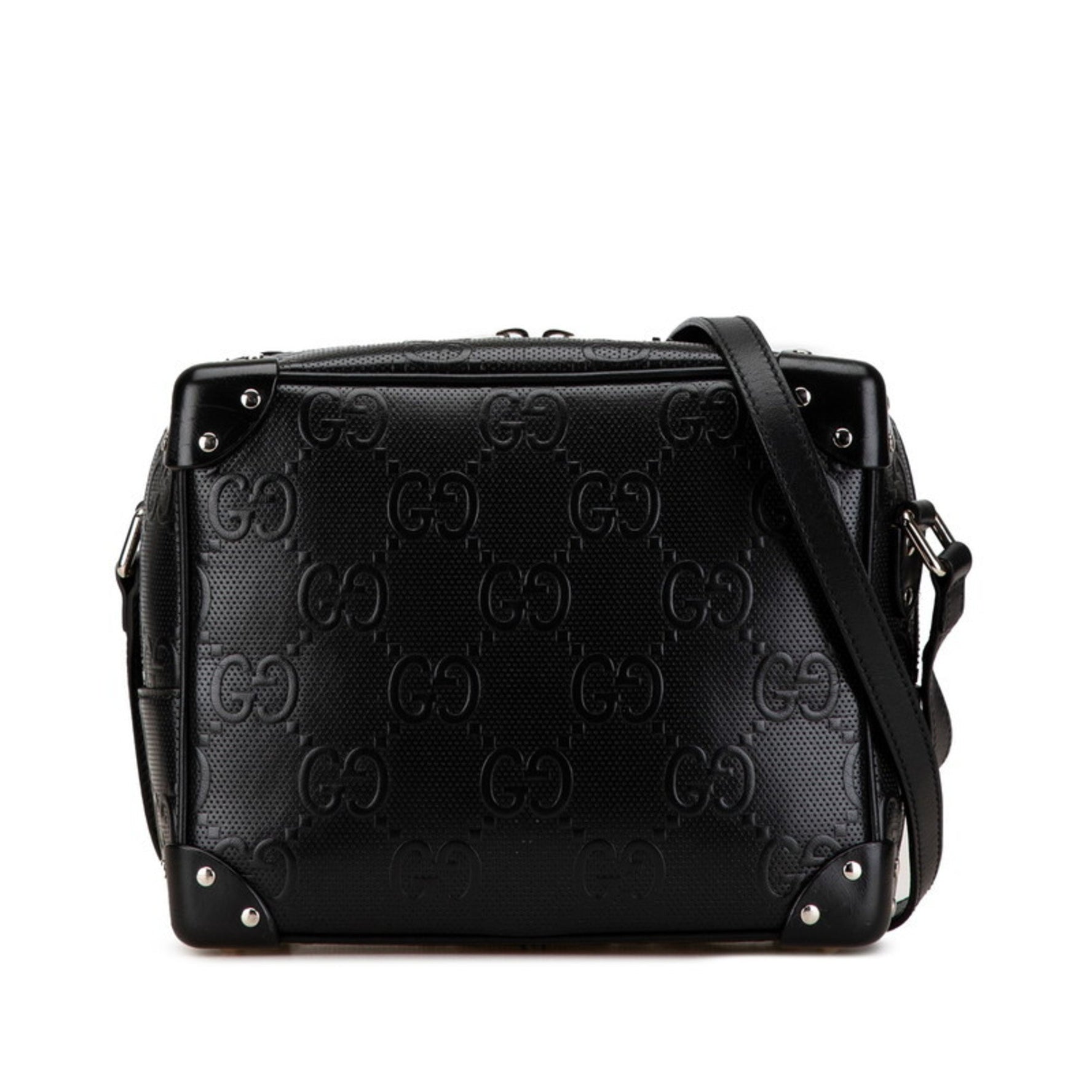 Gucci GG embossed shoulder bag black leather women's GUCCI