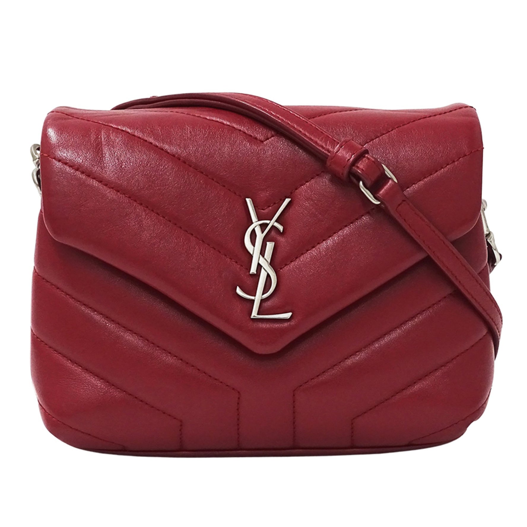 Saint Laurent Lulu Shoulder Bag, Red Leather, Mini Crossbody Bag