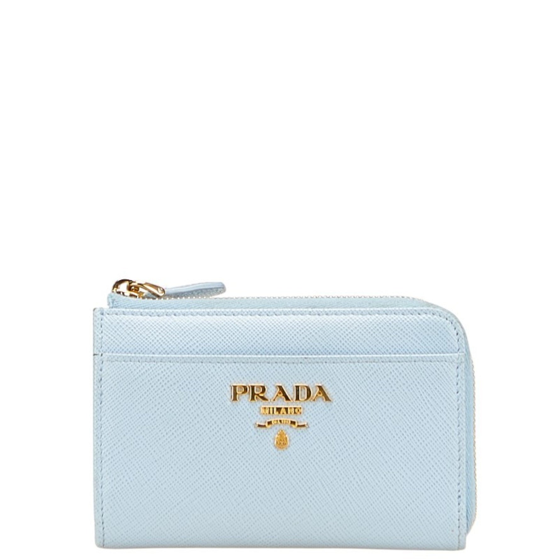 Prada Saffiano L-Zip Compact Tri-Fold Wallet in Baby Blue Leather