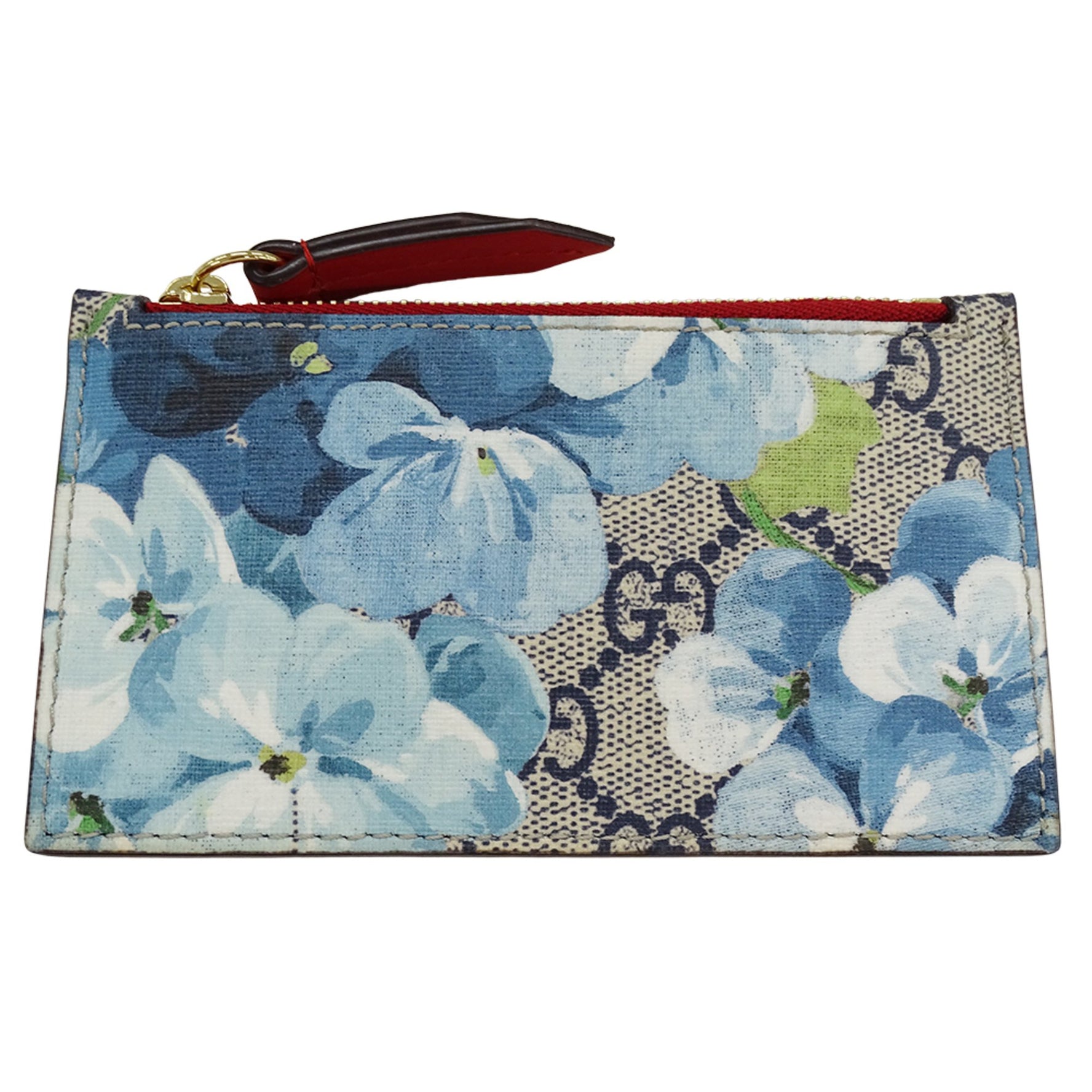 Gucci Fragment Card Case GG Blooms Supreme Canvas, Blue and Red, Floral Print, Compact