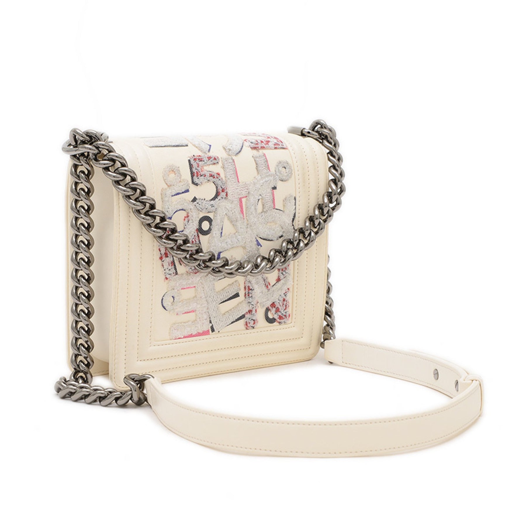 CHANEL Boy Chain Shoulder Bag Leather Canvas