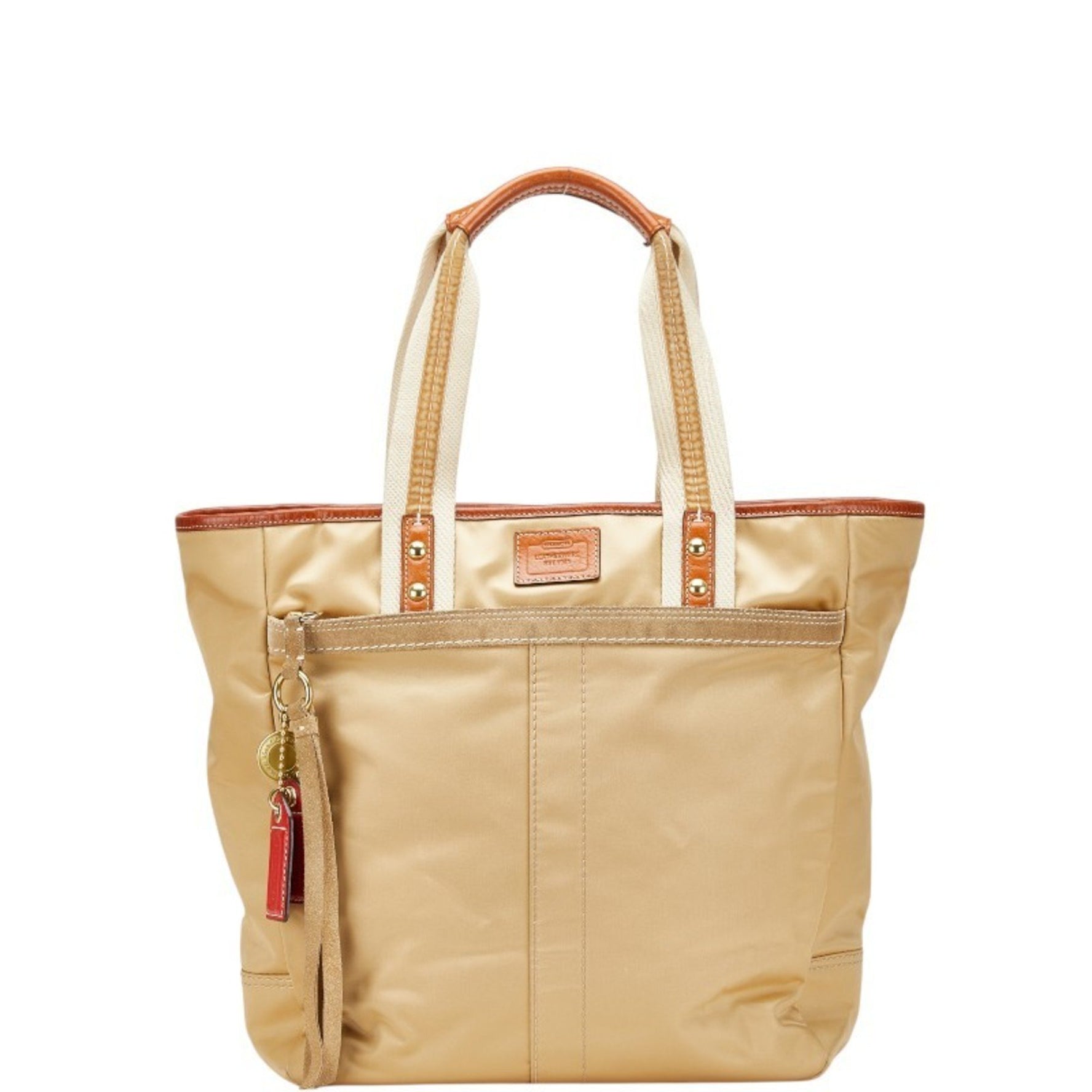 Coach Tote Bag Shoulder Beige Brown Nylon Leather