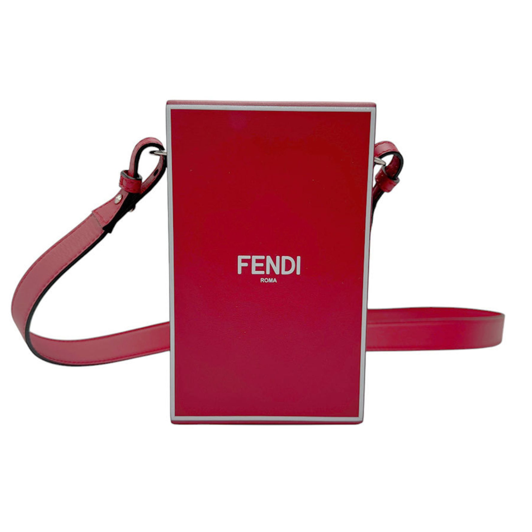 FENDI Shoulder Bag Box Leather Dark Red White Silver