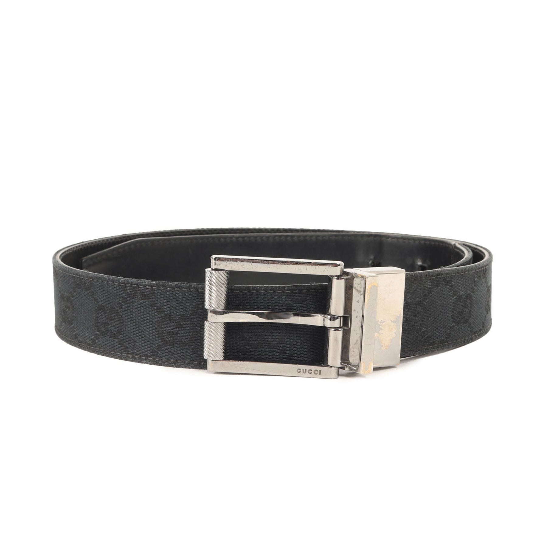 GUCCI Reversible Square Buckle GG Canvas and Leather Belt, Size 32