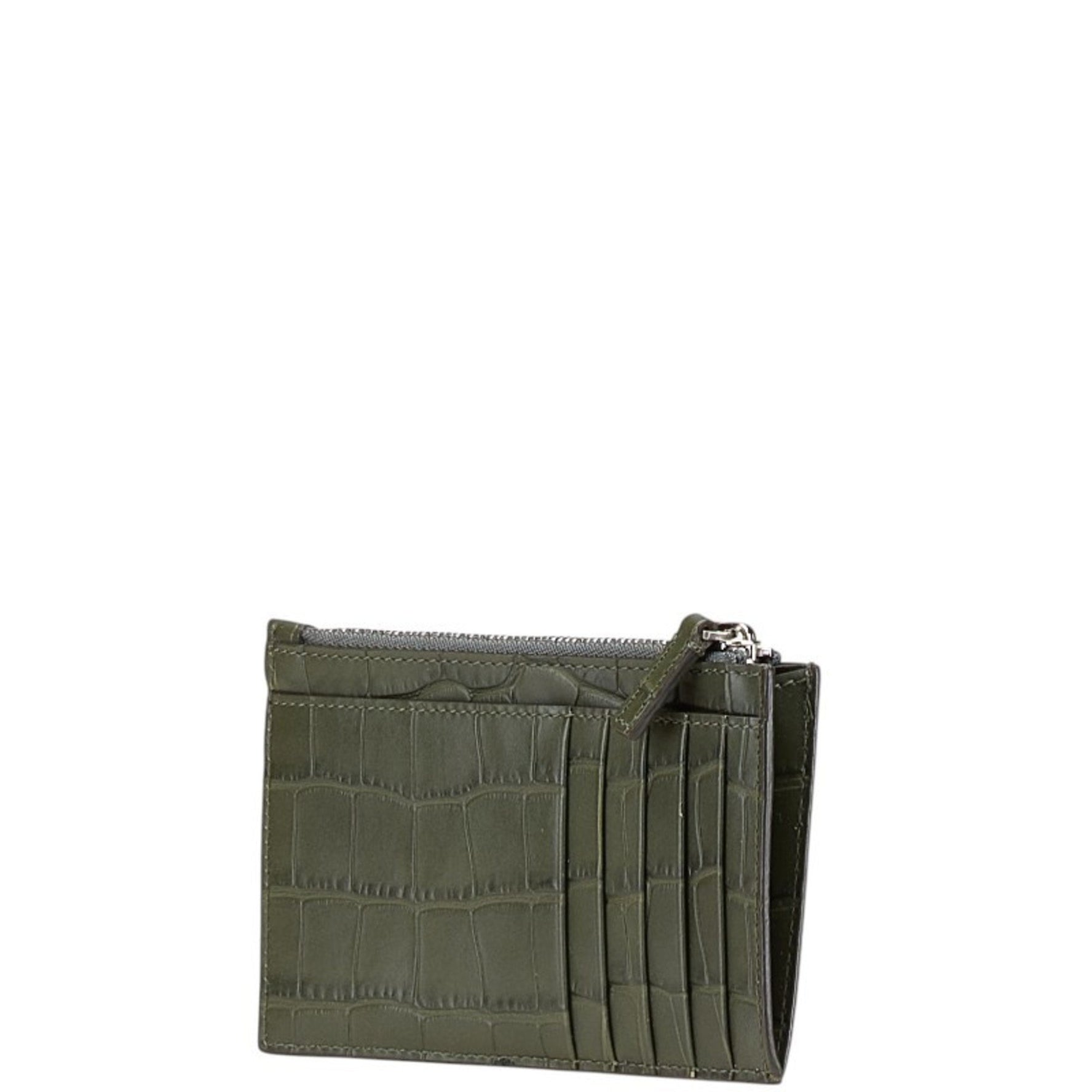 Balenciaga Embossed Card Case, Coin and Fragment Case Khaki Green Leather Men's BALENCIAGA