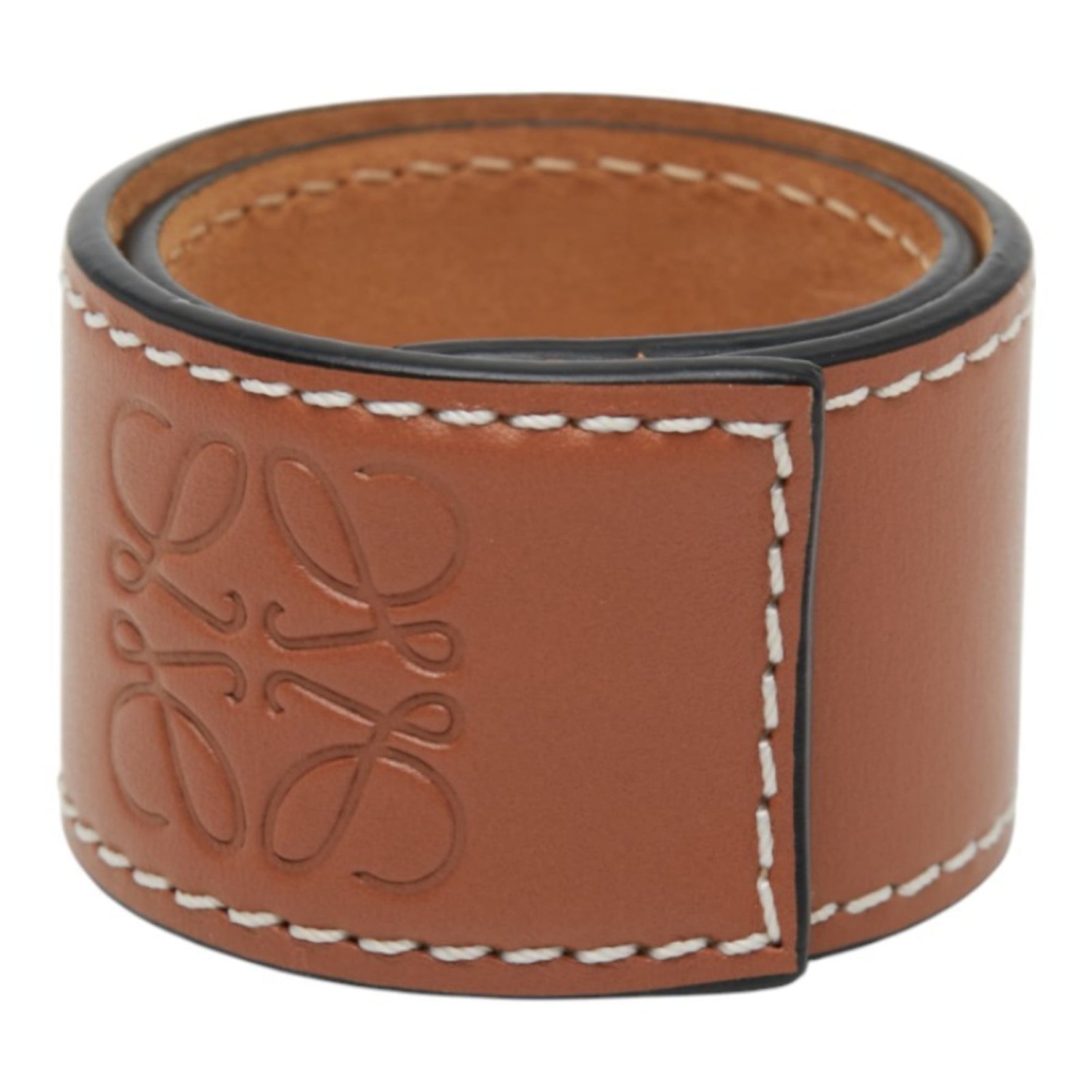 LOEWE Anagram Small Slap Bracelet in Tan and Leather